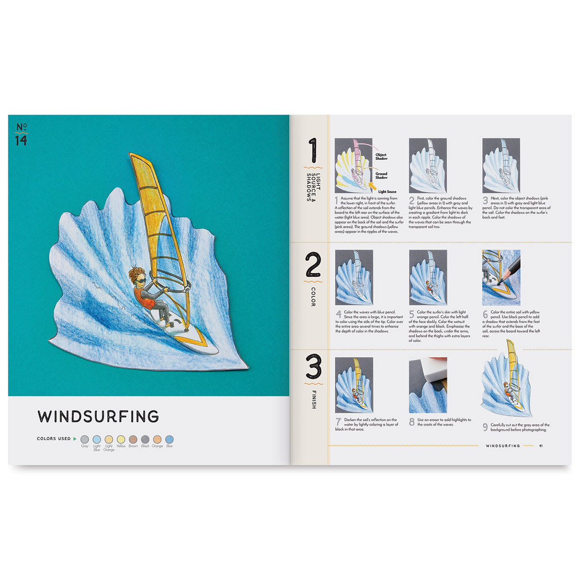 The Awesome 3-D Art Coloring Guide - Steps for completing Windsurfing Project
