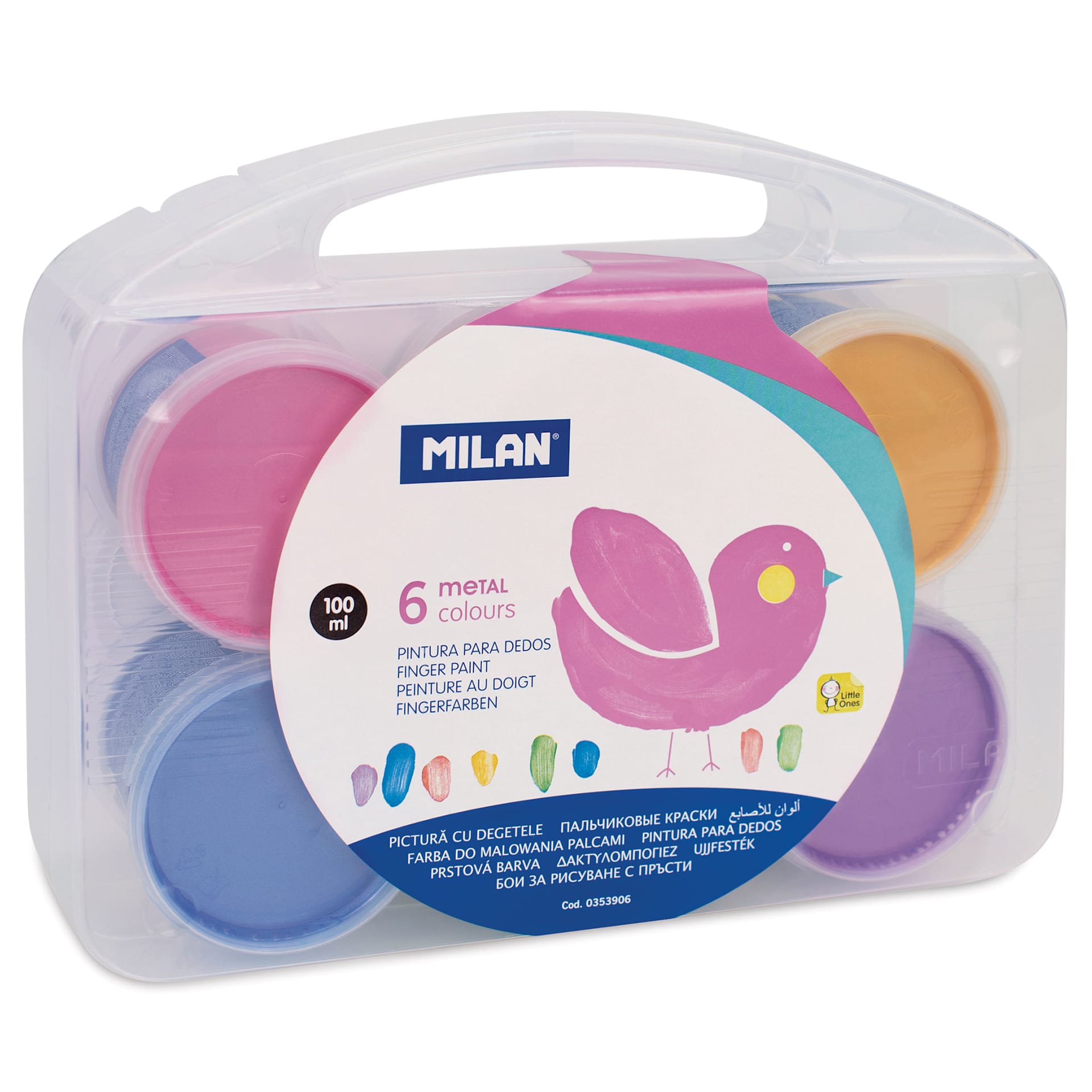 Milan Finger Paint Set - Set of 6, Metallic Colors, 100 ml, front of packaging