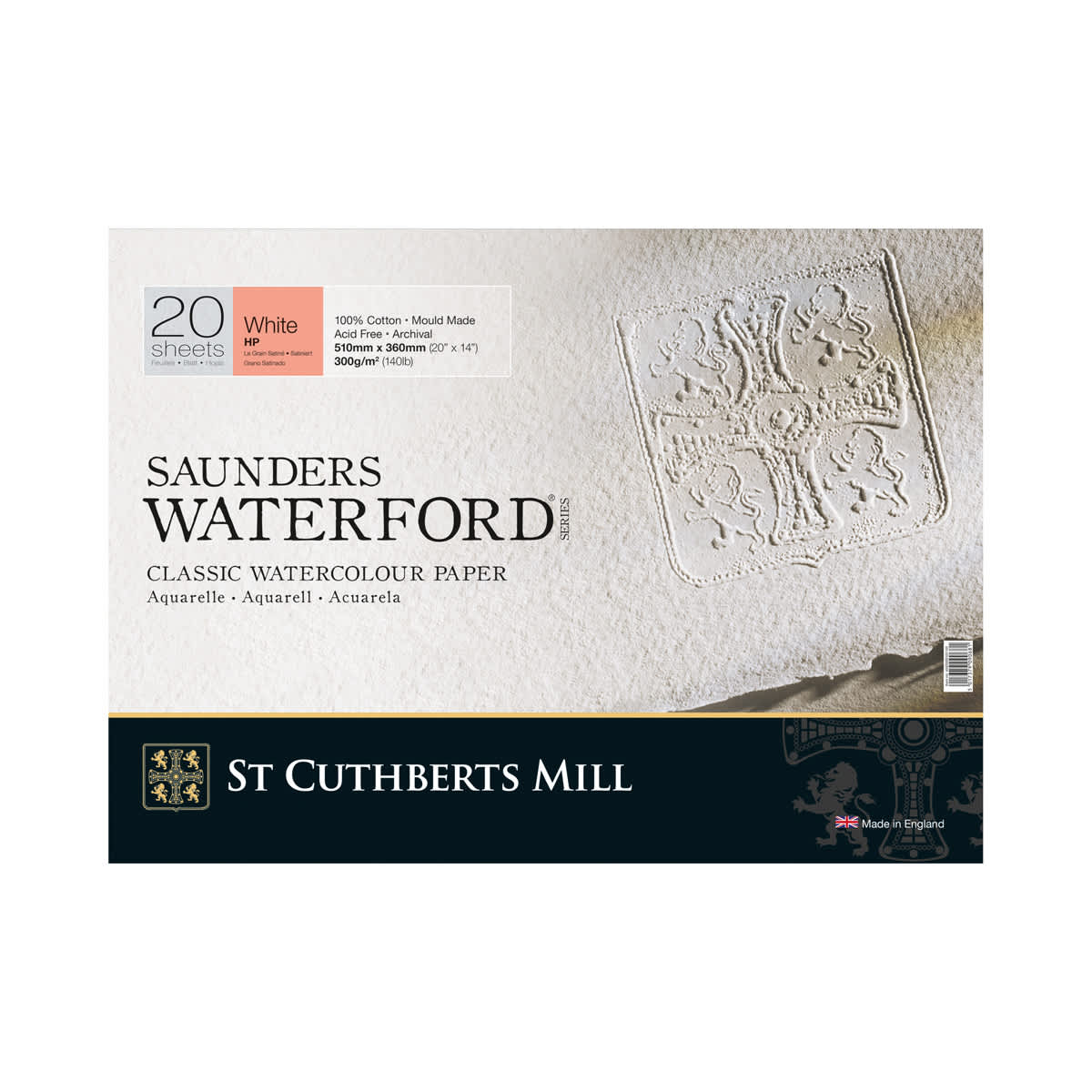 St Cuthberts Mill Saunders Waterford Watercolor Block, Hot-Press, 20 in x 14 in, 20 Shts./Block