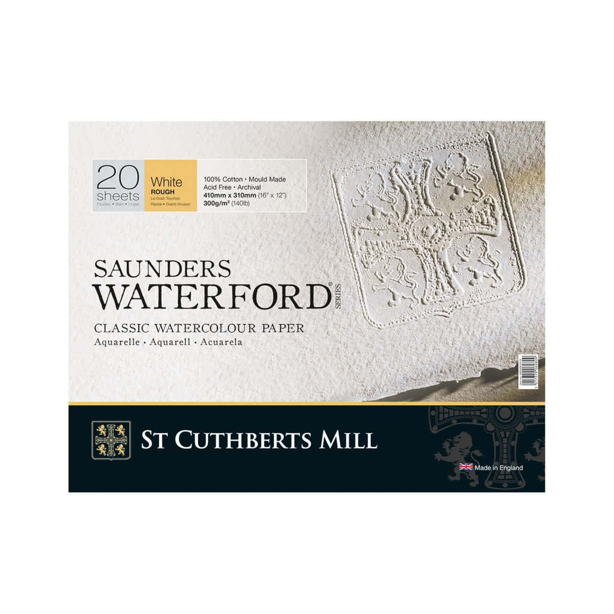 St Cuthberts Mill Saunders Waterford Watercolor Block, Rough, 16 in x 12 in, 20 Shts./Block