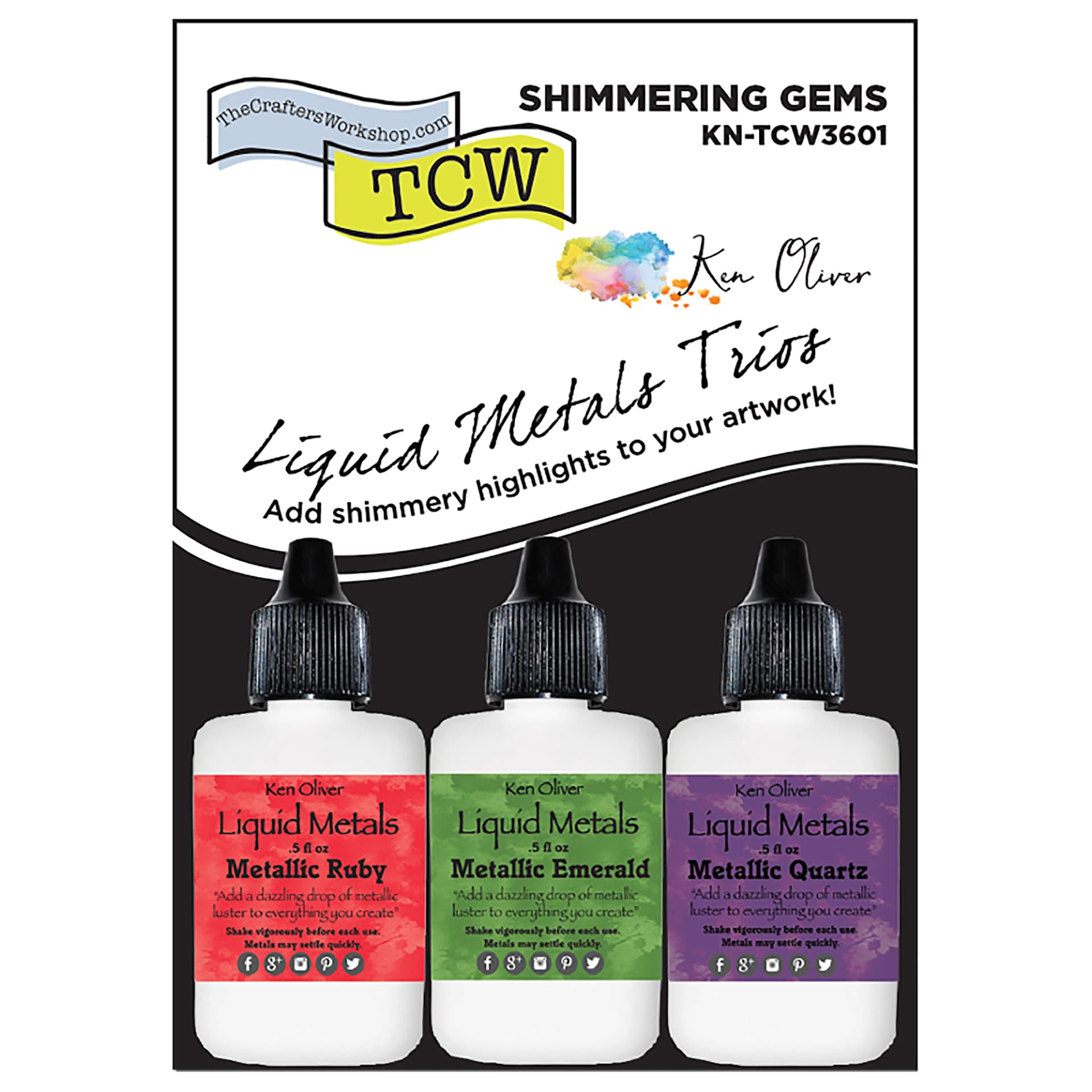 Crafter's Workshop Liquid Metallic Watercolor Set of 3 Shimmering Gems Colors