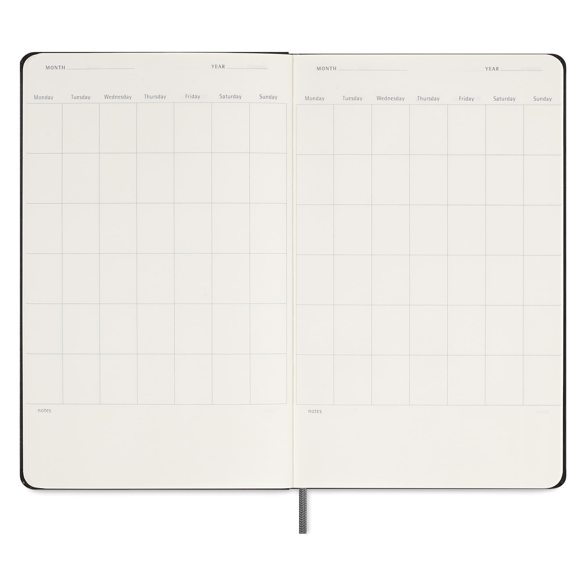 Moleskine Undated Weekly Planner - Black, 8-1/4" x 5", 208 Pages, open