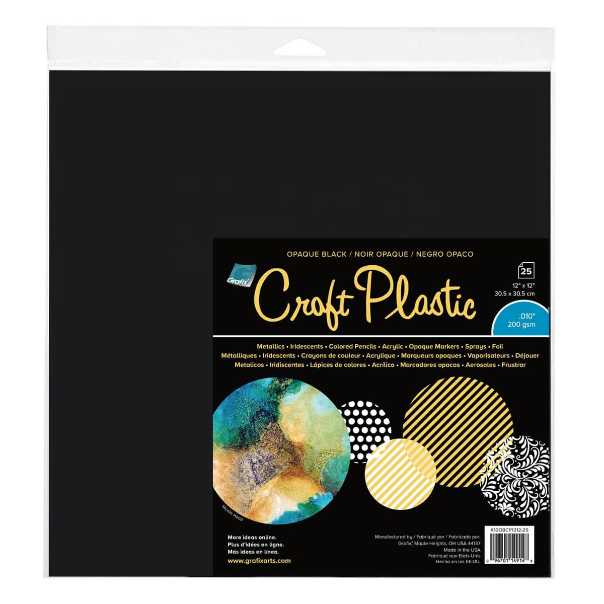 Grafix Craft Plastic, 12 in x 12 in, 25 Shts./Pkg., Opaque Black
