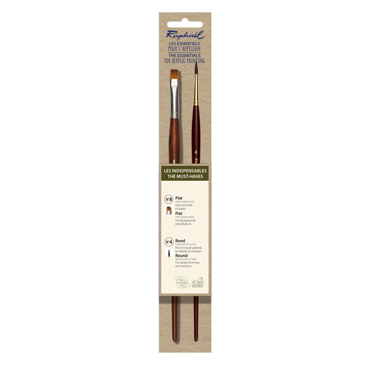 Raphael Essentials Acrylic & Watercolor Brush Set, Acrylic, 2-Brush Set, The Must Haves