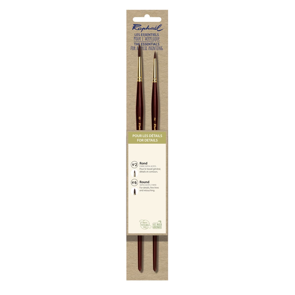 Raphael Essentials Acrylic & Watercolor Brush Set, Acrylic, 2-Brush Set, For Details