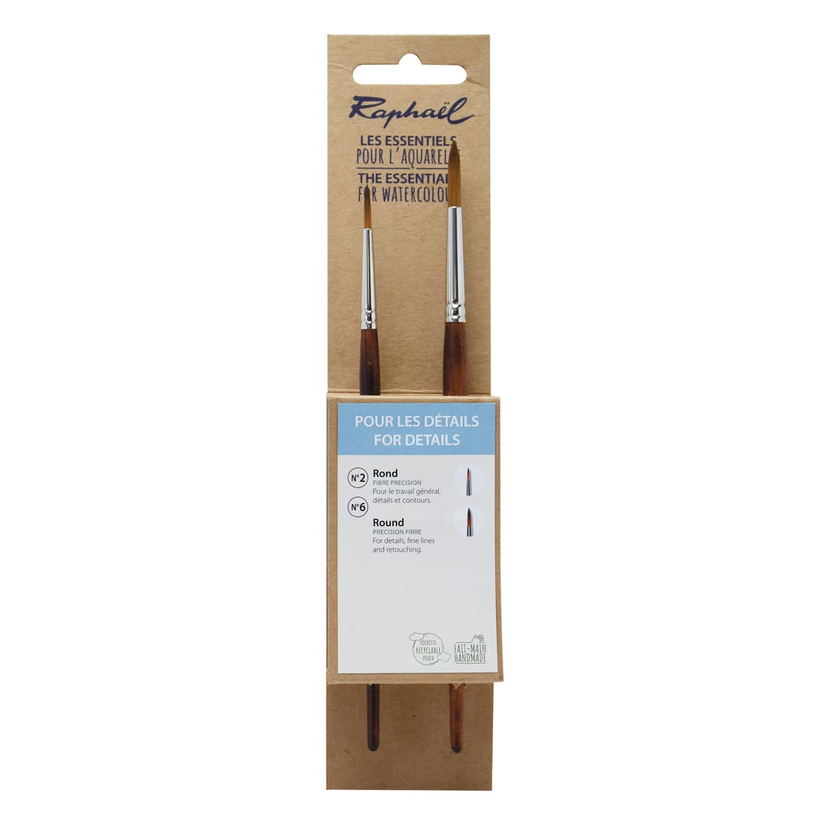 Raphael Essentials Acrylic & Watercolor Brush Set, Watercolor, 2-Brush Set, For Details, Precision Round 2 & 6
