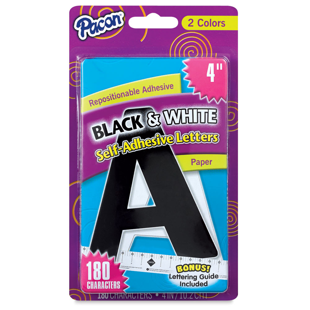 Self-Adhesive Letter Set with Guide - Front of package of 4" Black and White Letters