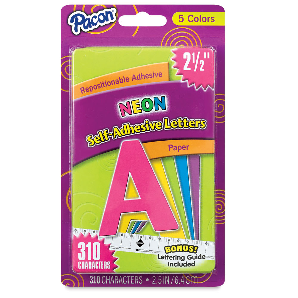 Self-Adhesive Letter Set with Guide - Front of package of Neon Letters