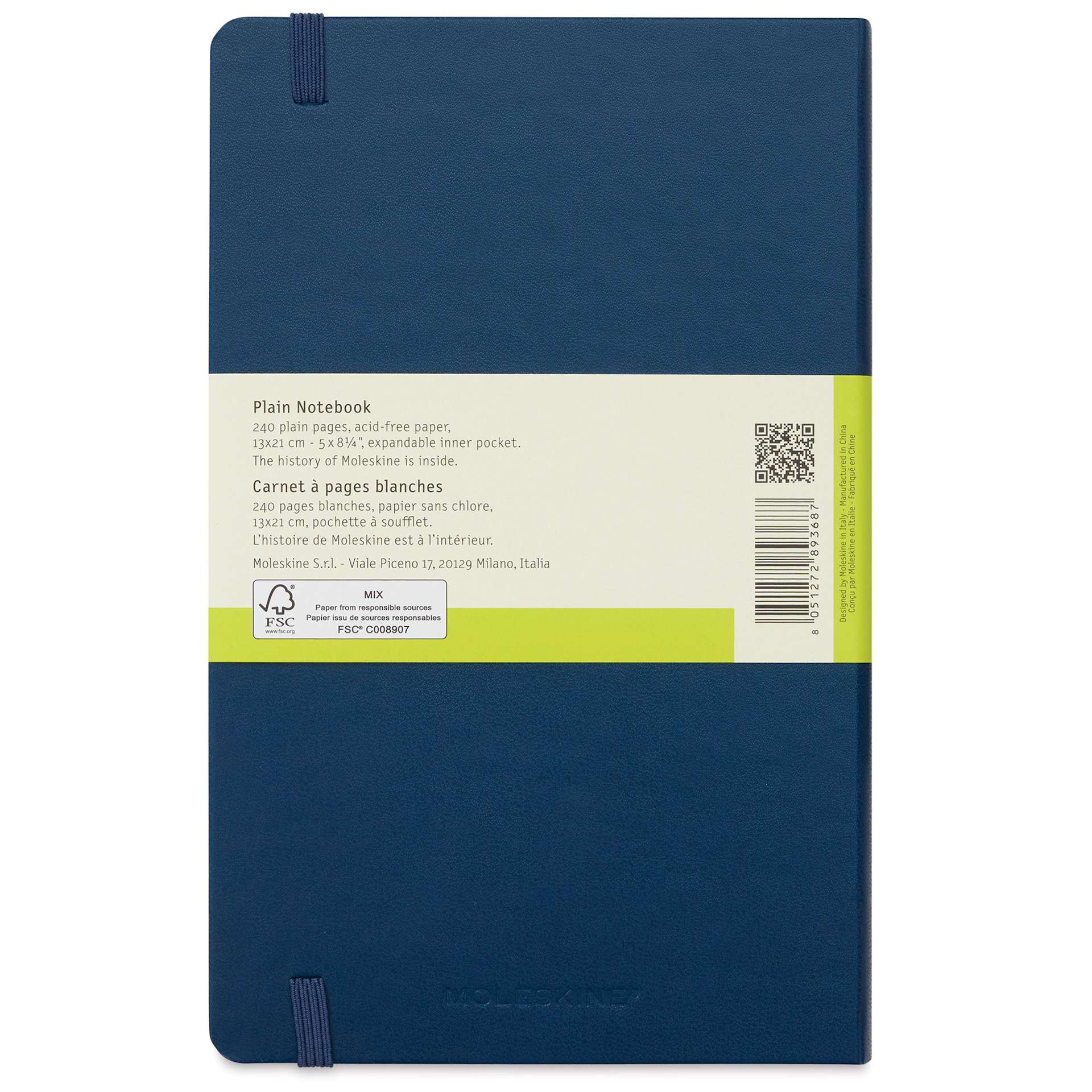 Moleskine Classic Hardcover Notebook - Sapphire Blue, Blank, 8-1/4" x 5" (back)