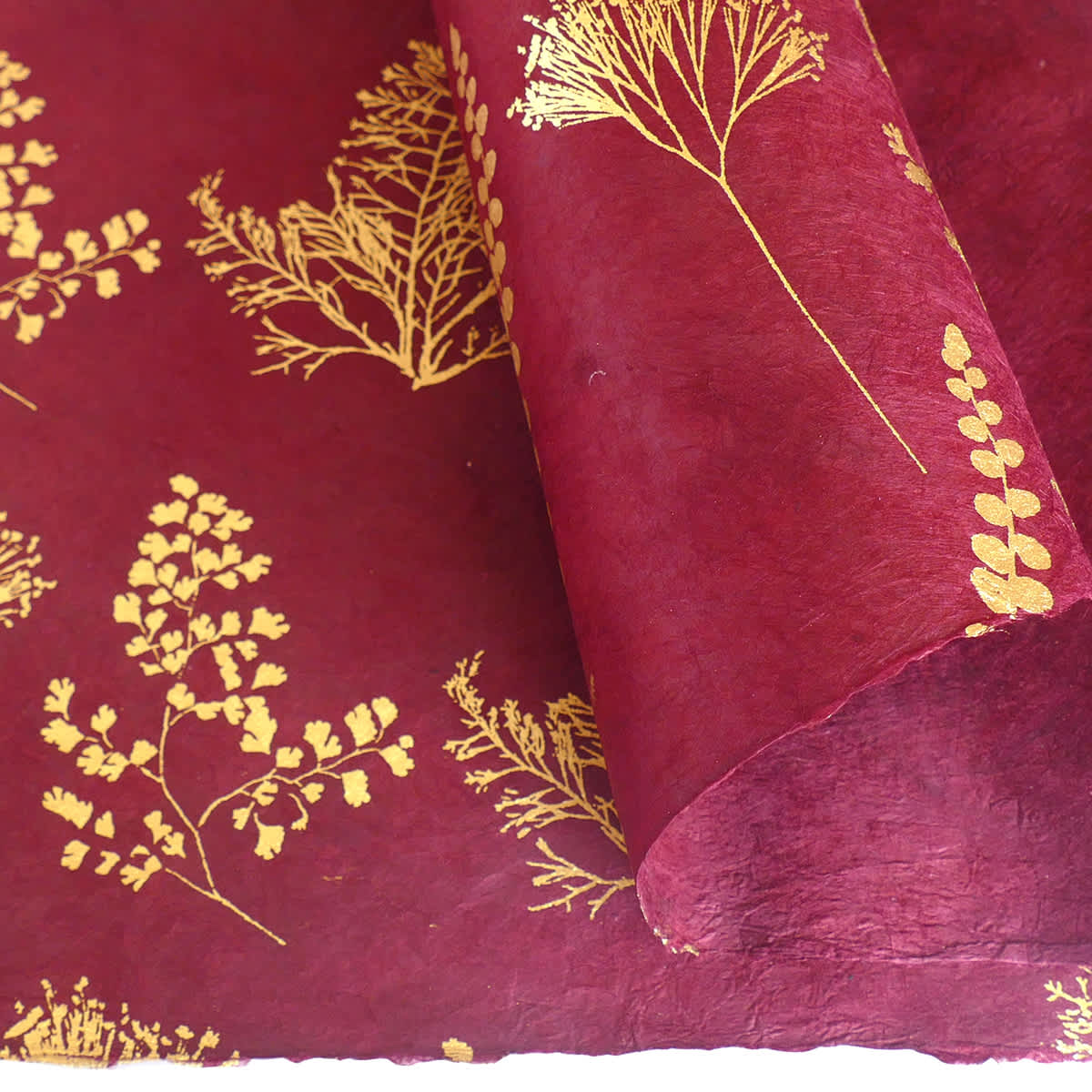 LAMALI Decorative Lokta Paper, 20 in x 30 in, Botanic, Burgundy, Gold Silkscreen