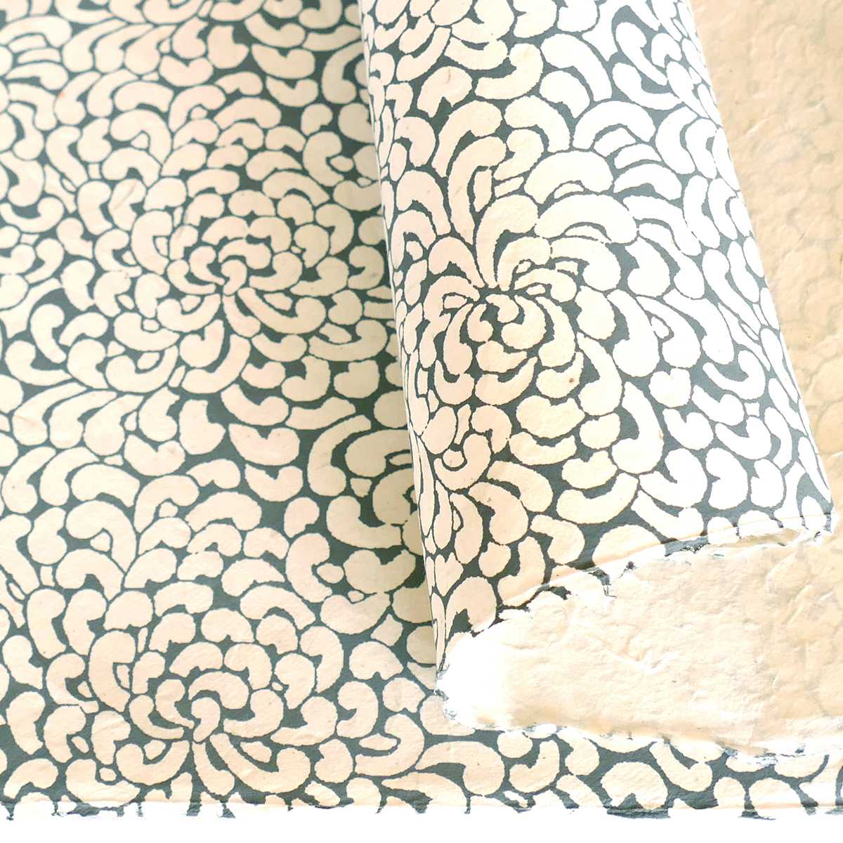 LAMALI Decorative Lokta Paper, 20 in x 30 in, Kikou, White, Gray Silkscreen