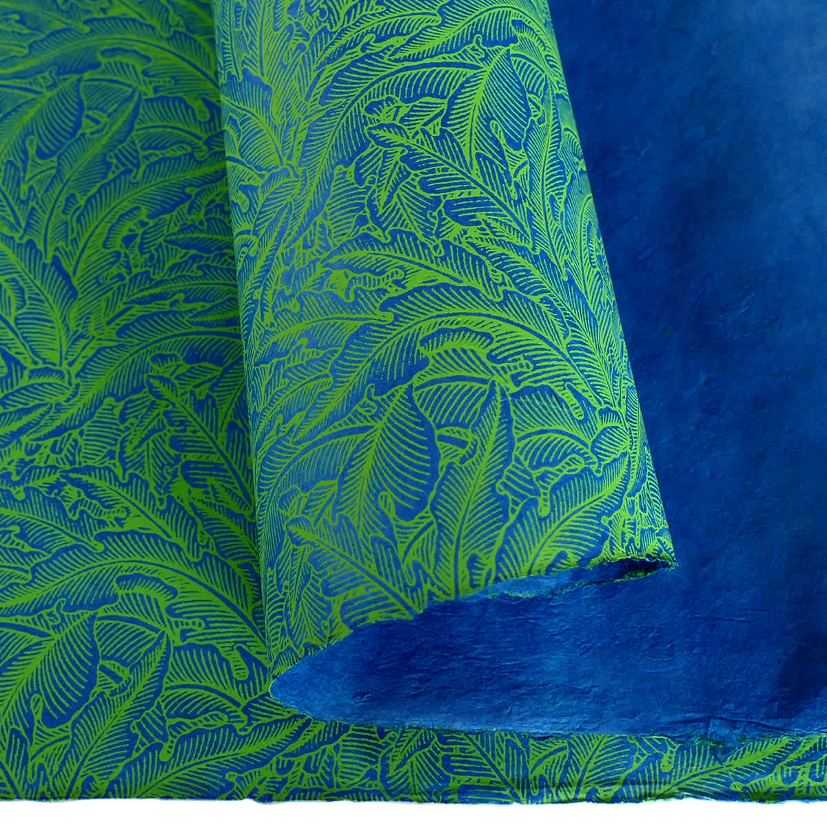 LAMALI Decorative Lokta Paper, 20 in x 30 in, Greenery Small, Blue, Electric Green Silkscreen