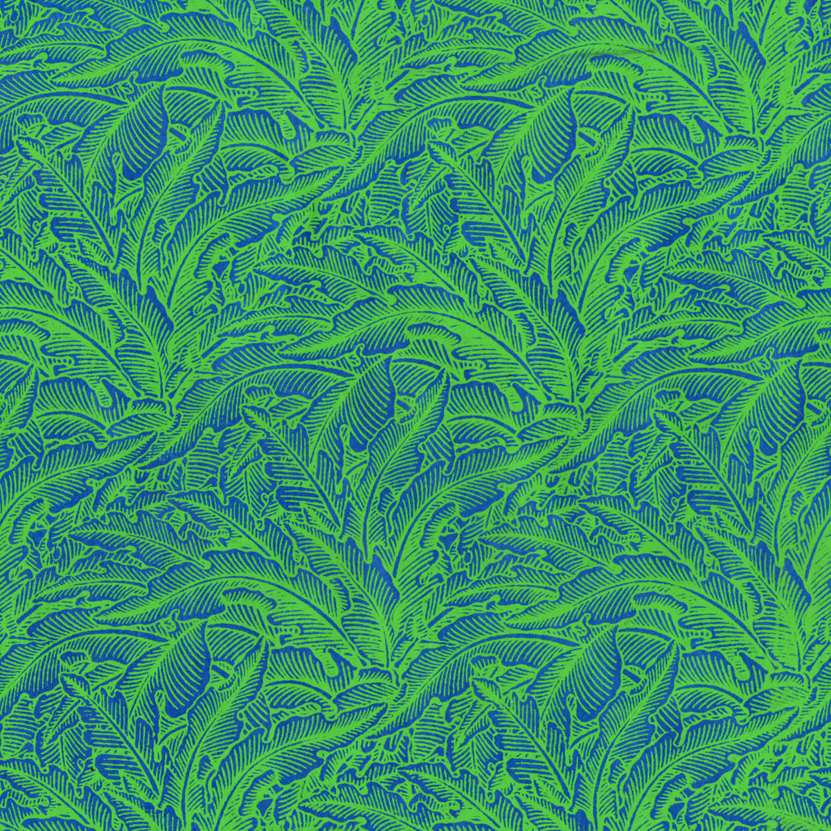 LAMALI Decorative Lokta Paper, 20 in x 30 in, Greenery Small, Blue, Electric Green Silkscreen