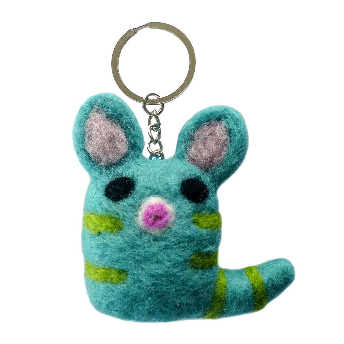 Felt Cat Handmade Key Rings Blue