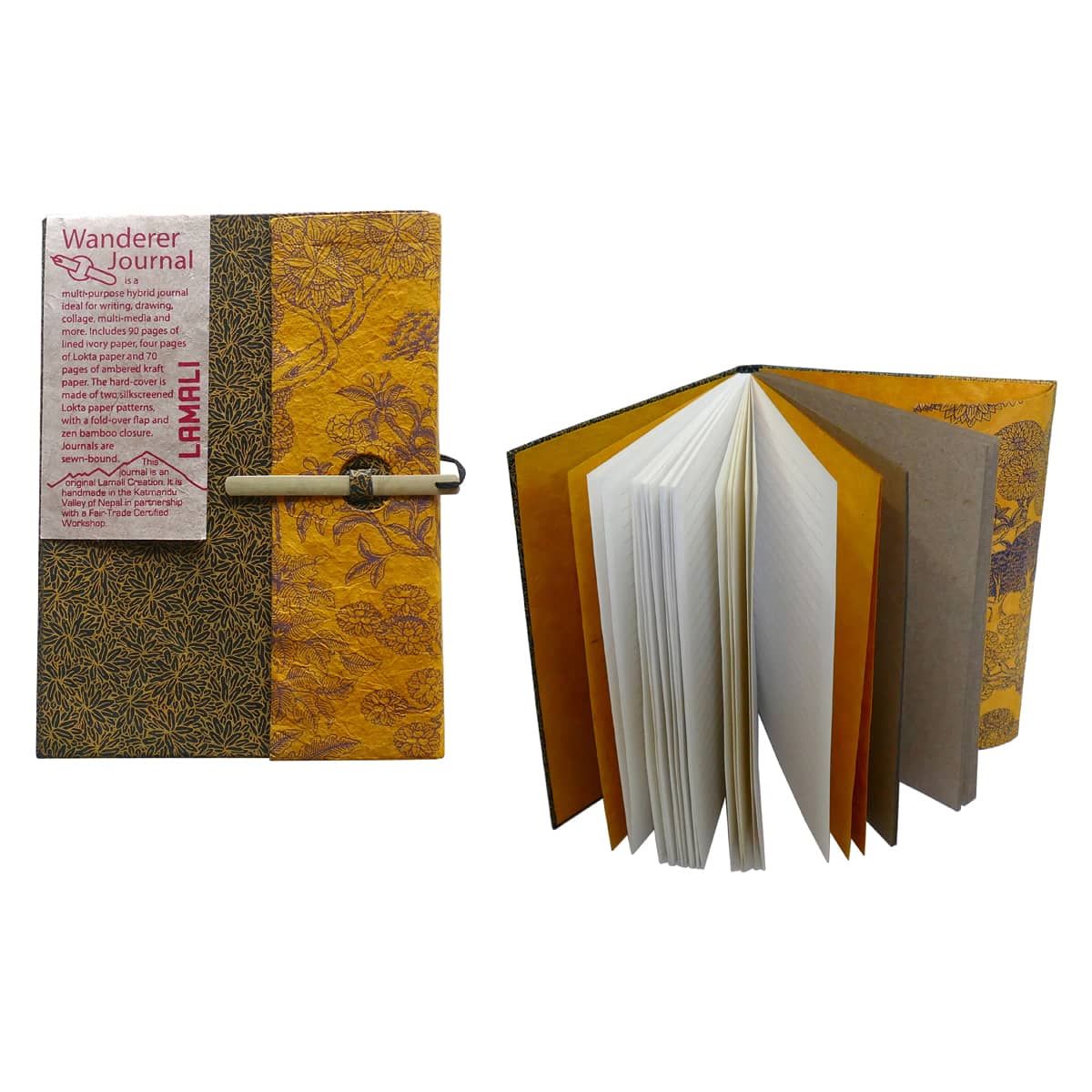 LAMALI Wanderer Hard-Cover Handmade Journal, 5.9 in x 8.3 in, 164 Pgs./Bk., Gold-Brown