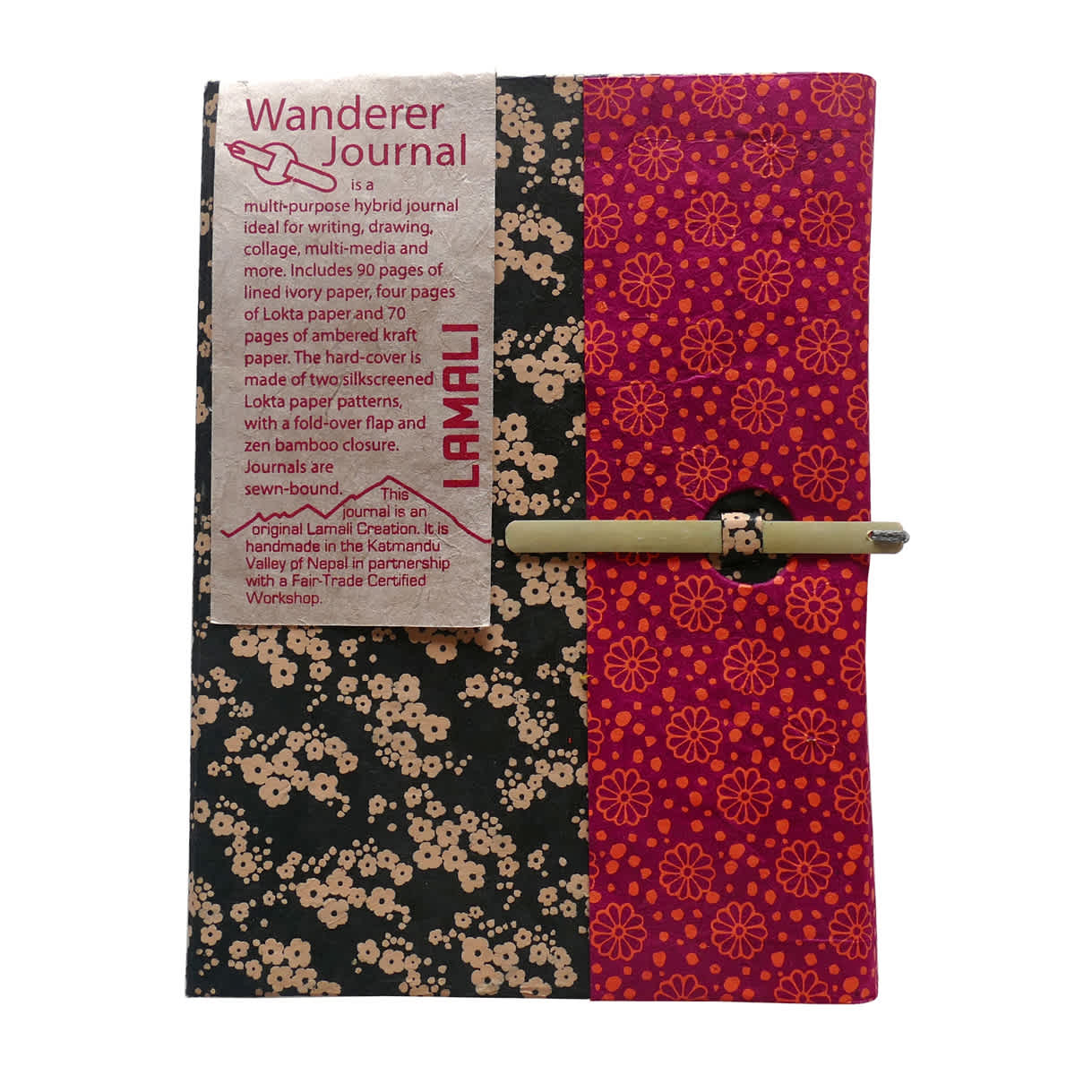 LAMALI Wanderer Hard-Cover Handmade Journal, 5.9 in x 8.3 in, 164 Pgs./Bk., Red-Ebony