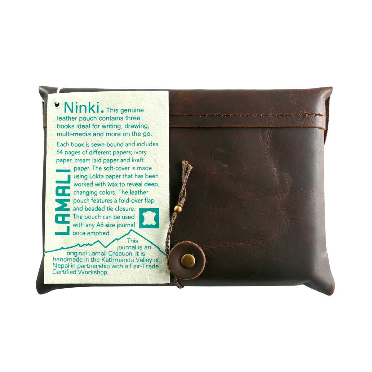 LAMALI Ninki Soft-Cover Handmade Journal, 4.3 in x 5.9 in, 64 Pgs./Bk., Earth Tones