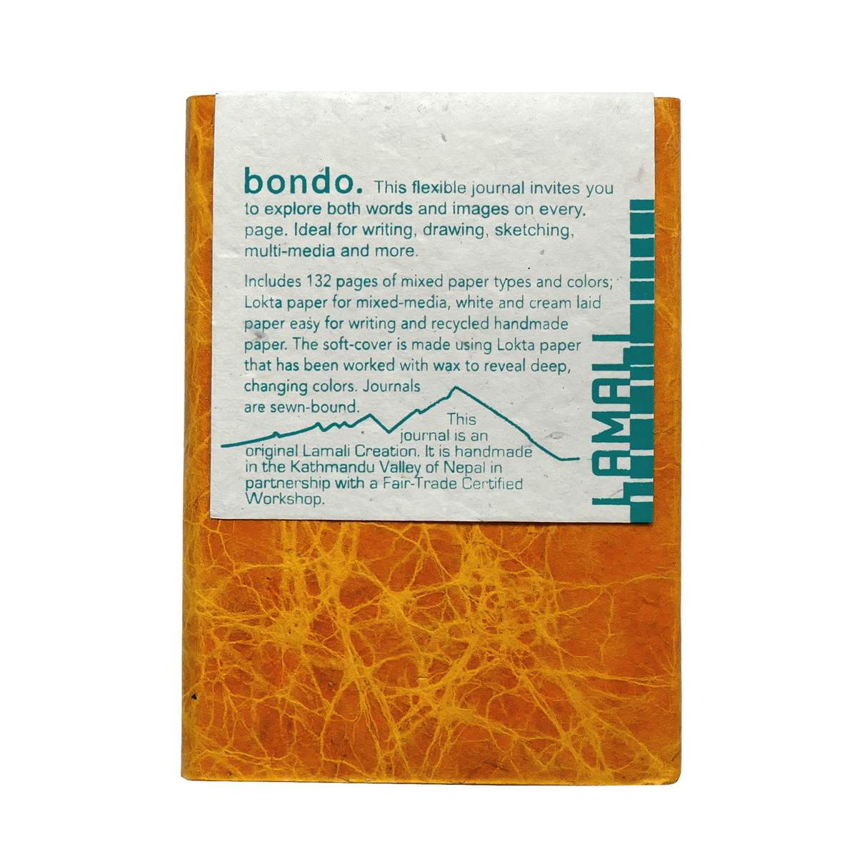 LAMALI Bondo Soft-Cover Handmade Journal, 4.3 in x 5.9 in, Orange