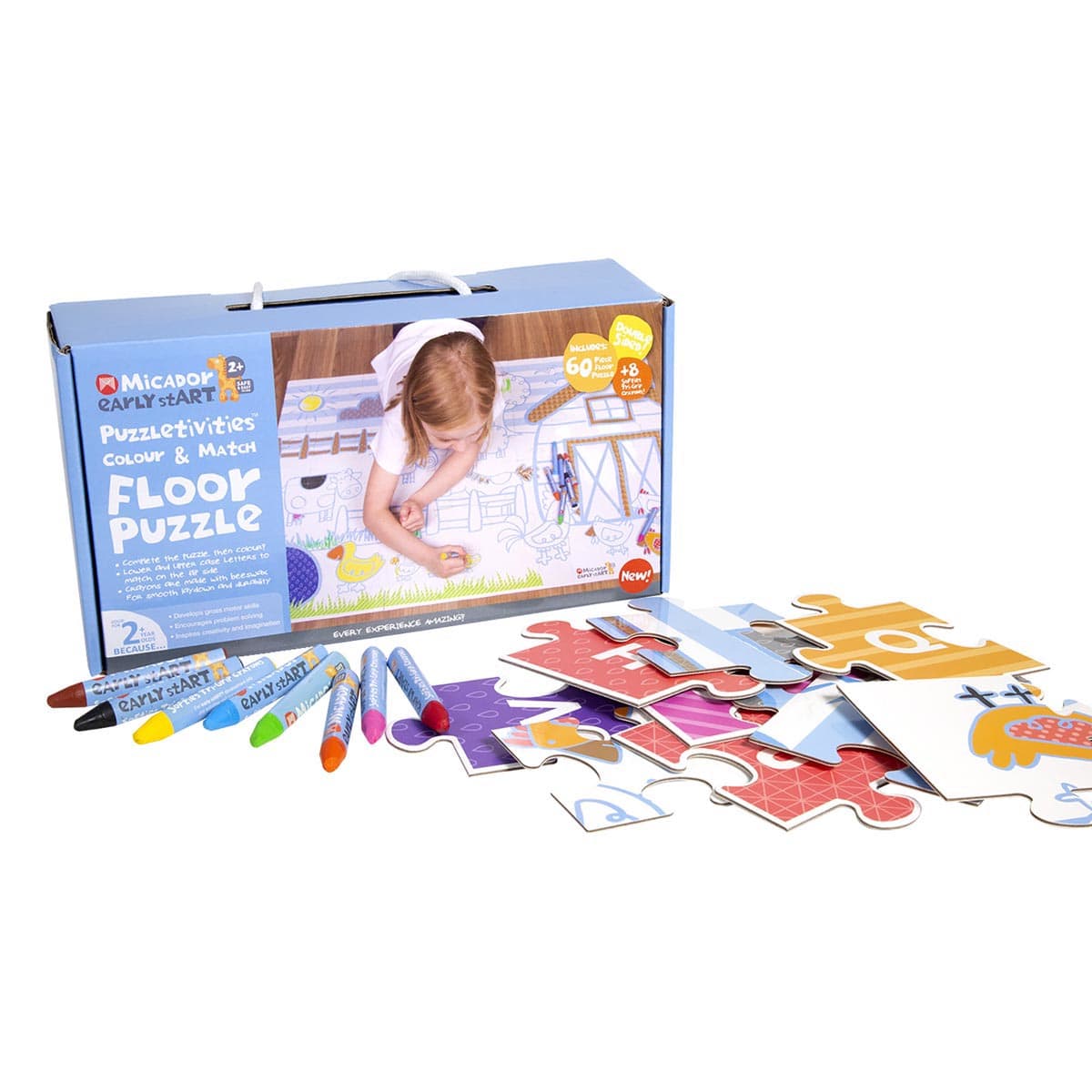 Puzzletivities Floor Puzzle Pack 60-Piece Floor Puzzle & 8 Softies Tri-Tip Crayons