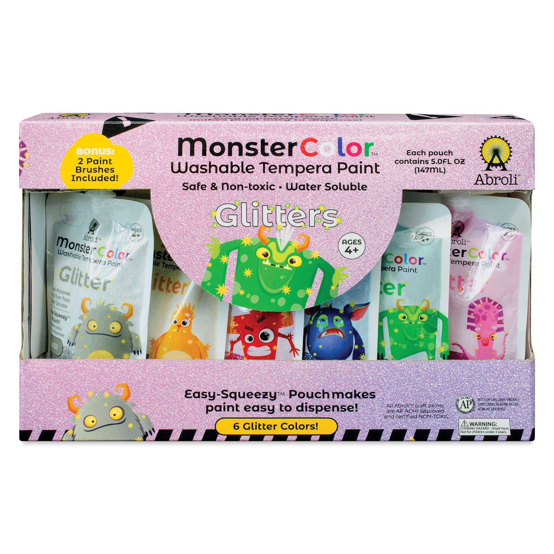 Abroli MonsterColor Washable Tempera Paint and Sets - Set of 8, Glitter