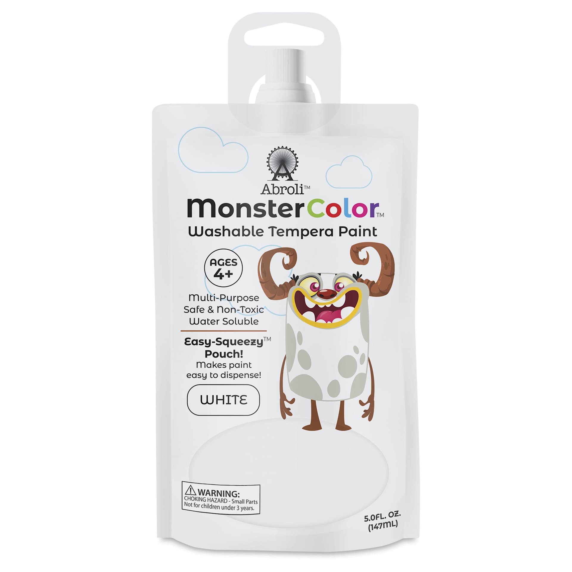 Abroli MonsterColor Washable Tempera Paint - White, 5 oz Pouch, front