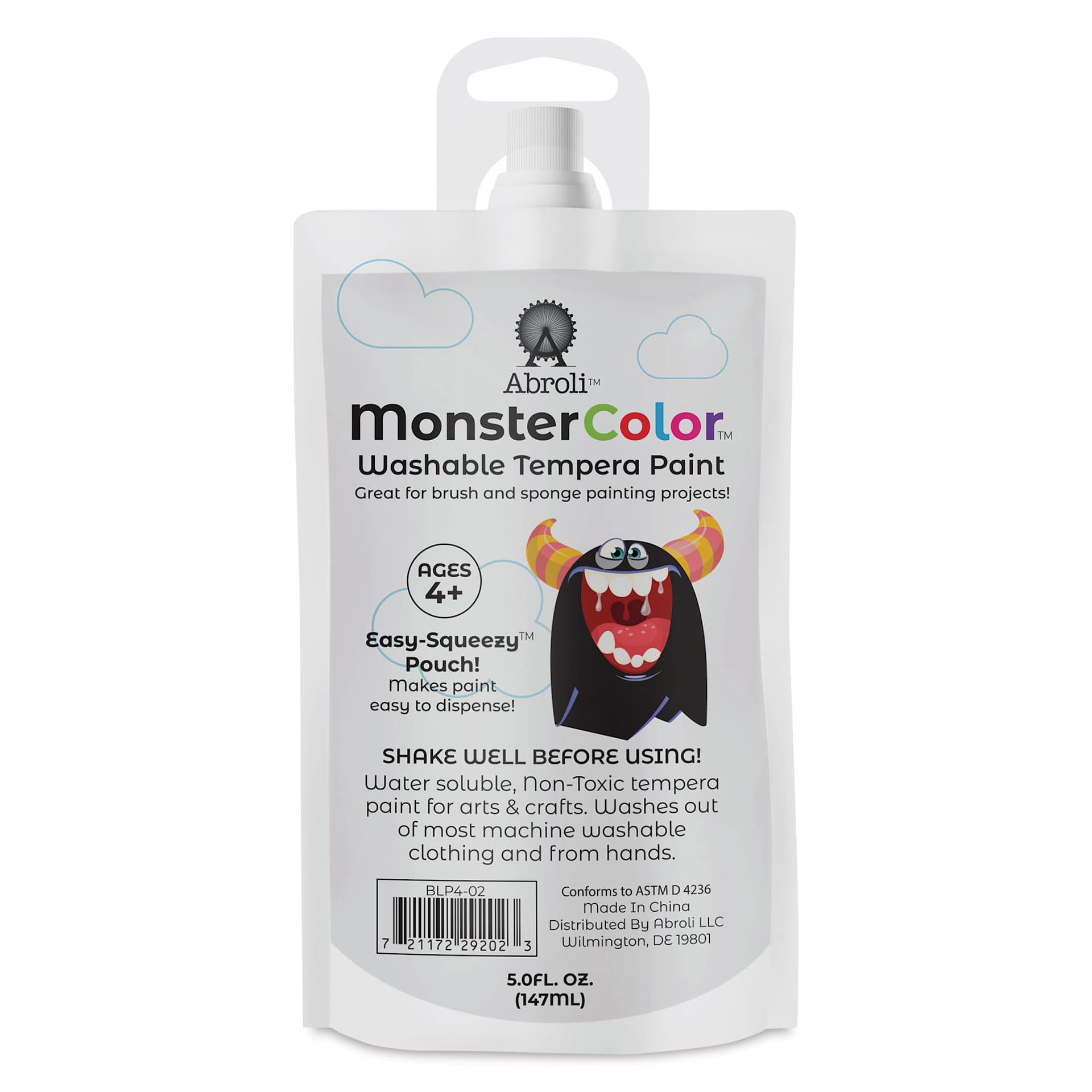 Abroli MonsterColor Washable Tempera Paint - Black, 5 oz Pouch