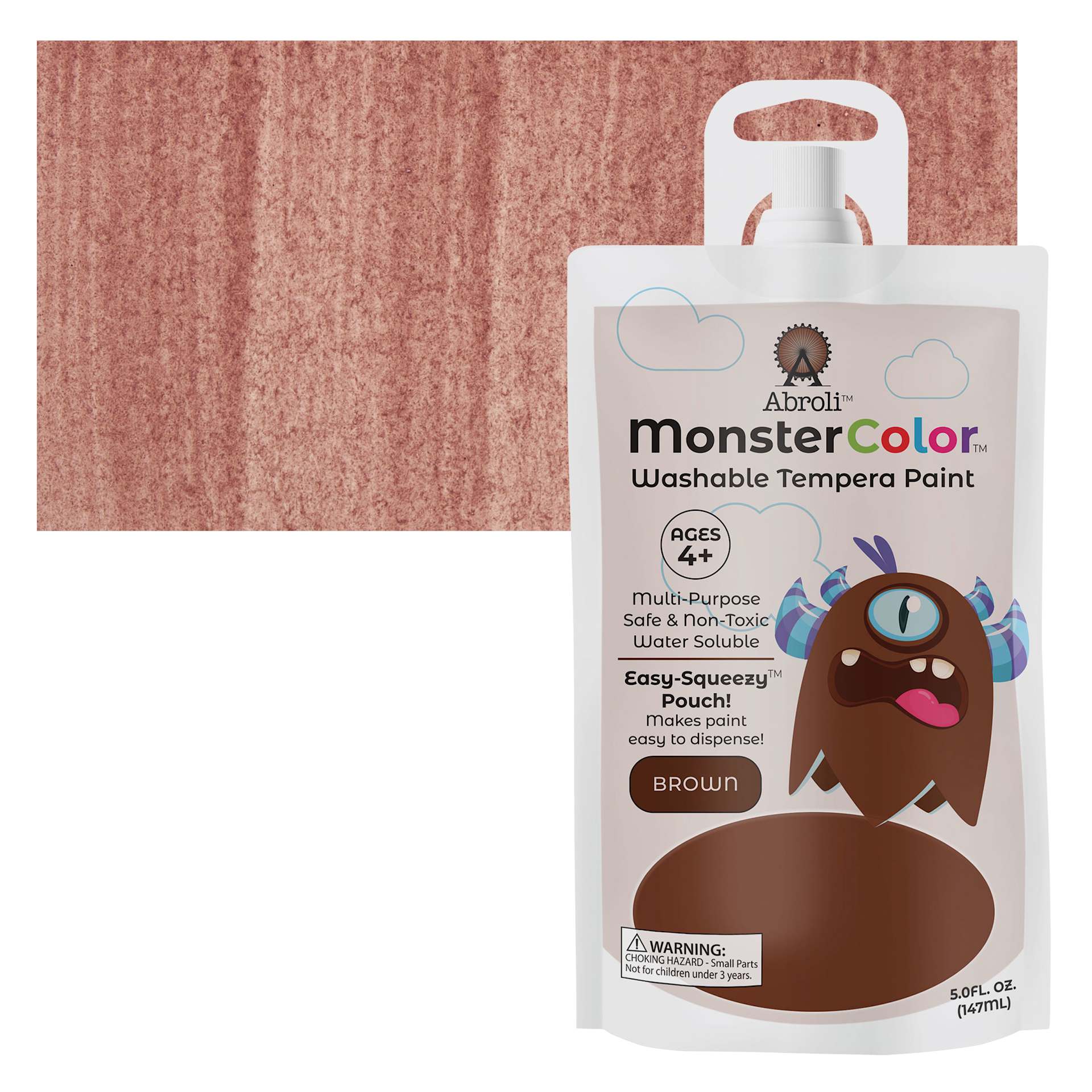 Abroli MonsterColor Washable Tempera Paint - Brown, 5 oz Pouch and swatch