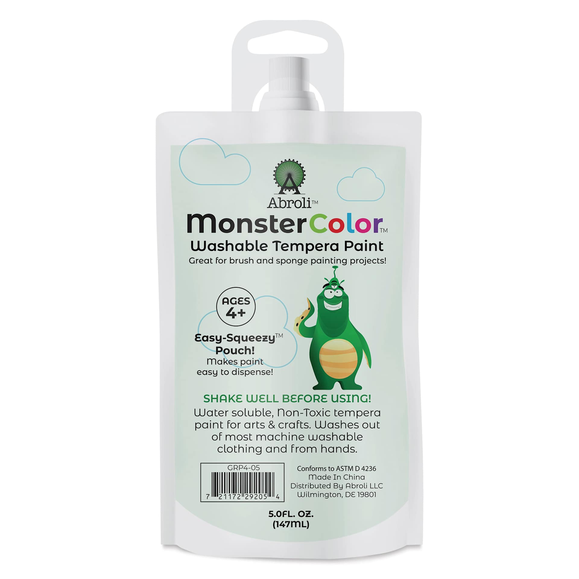Abroli MonsterColor Washable Tempera Paint - Green, 5 oz Pouch