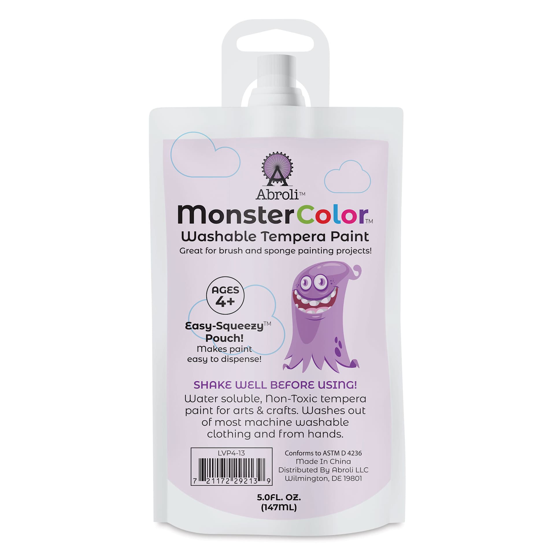 Abroli MonsterColor Washable Tempera Paint - Lavender, 5 oz Pouch