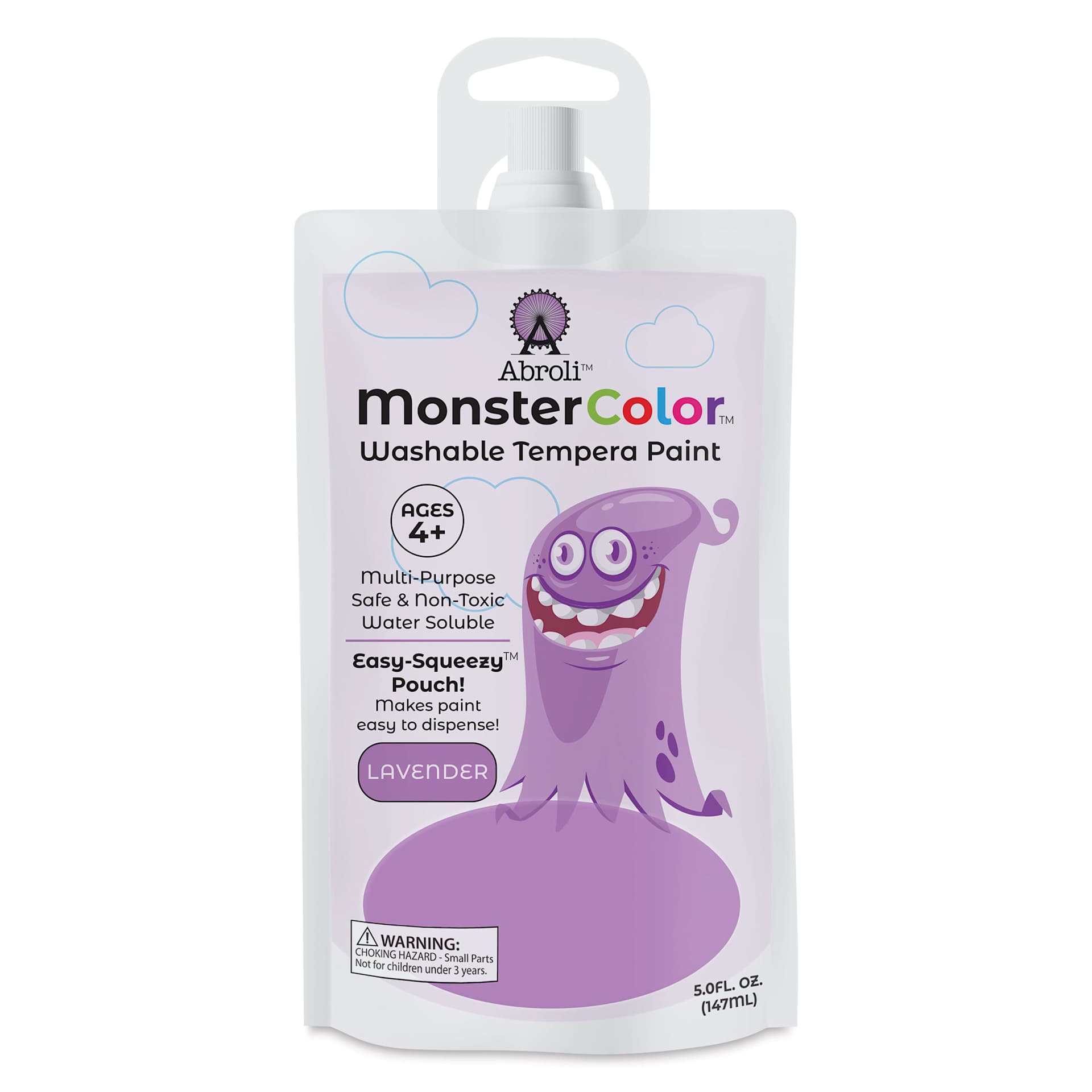 Abroli MonsterColor Washable Tempera Paint - Lavender, 5 oz Pouch, front