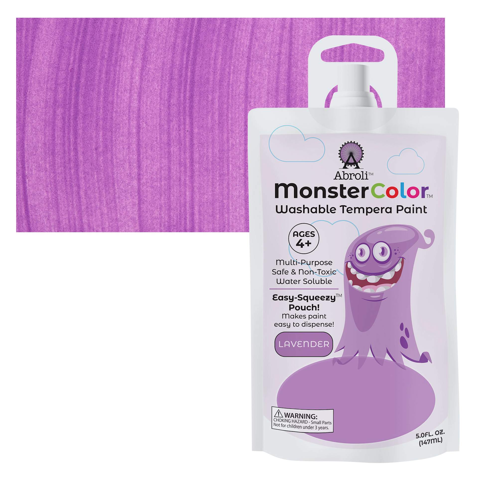 Abroli MonsterColor Washable Tempera Paint - Lavender, 5 oz Pouch and swatch