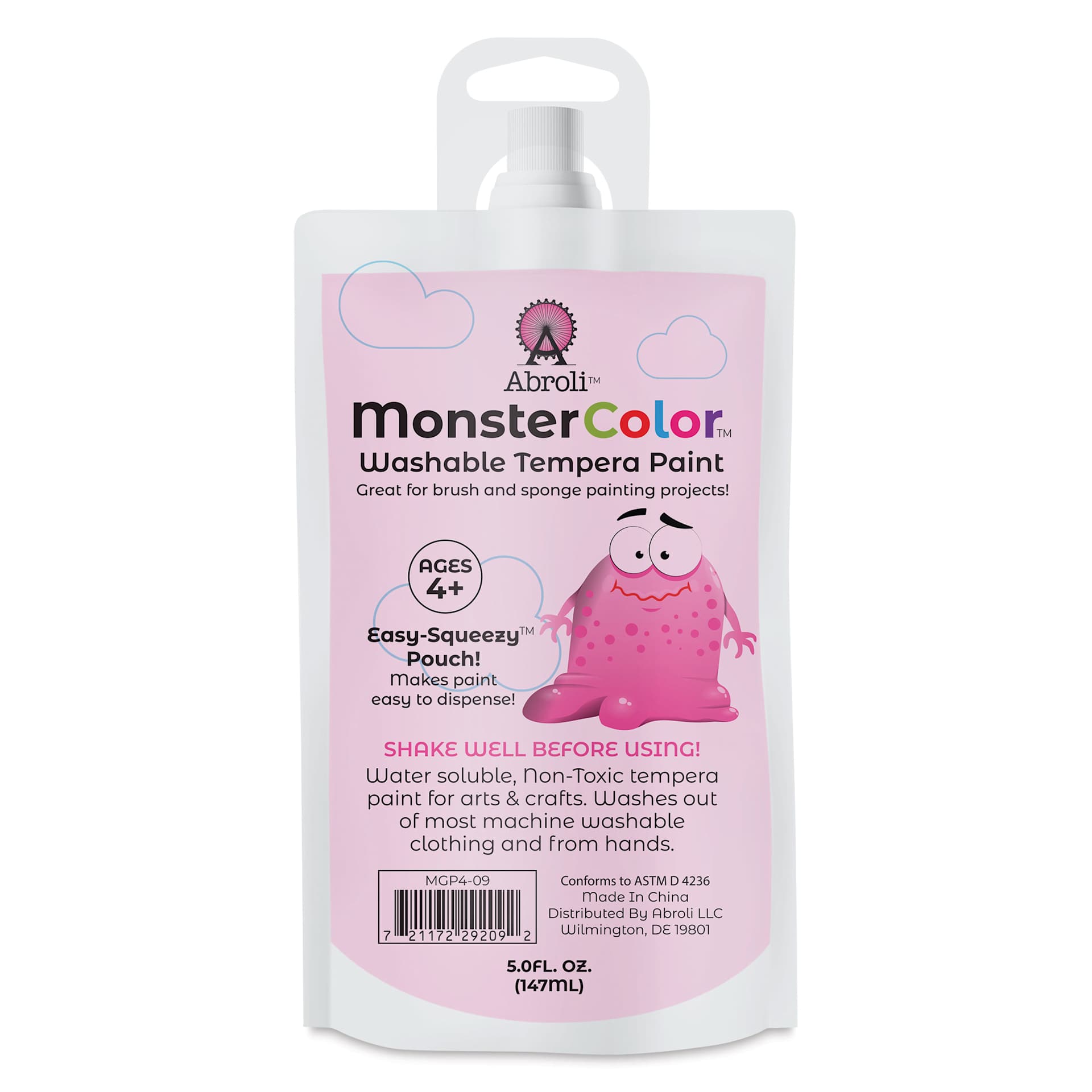 Abroli MonsterColor Washable Tempera Paint - Magenta, 5 oz Pouch