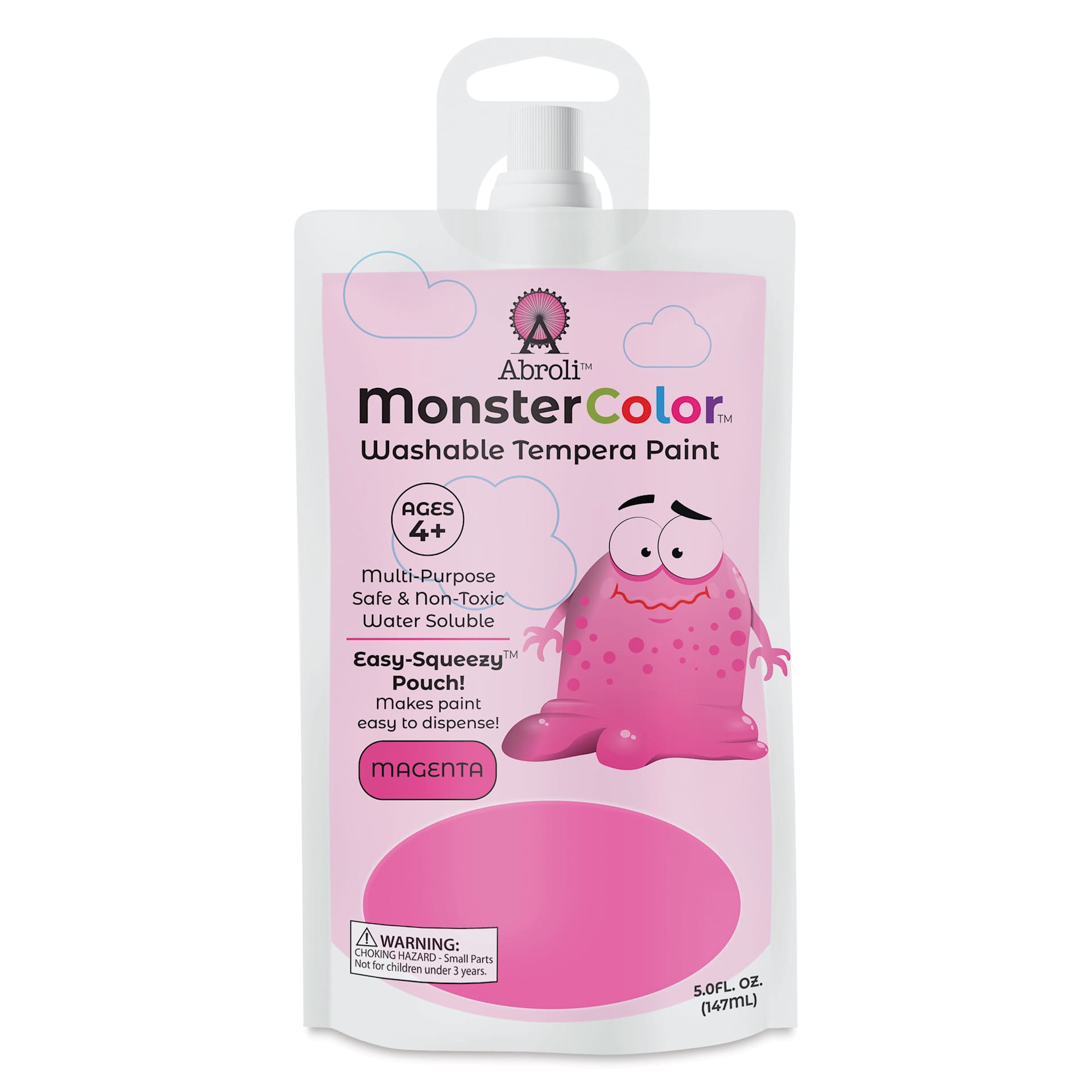 Abroli MonsterColor Washable Tempera Paint - Magenta, 5 oz Pouch, front