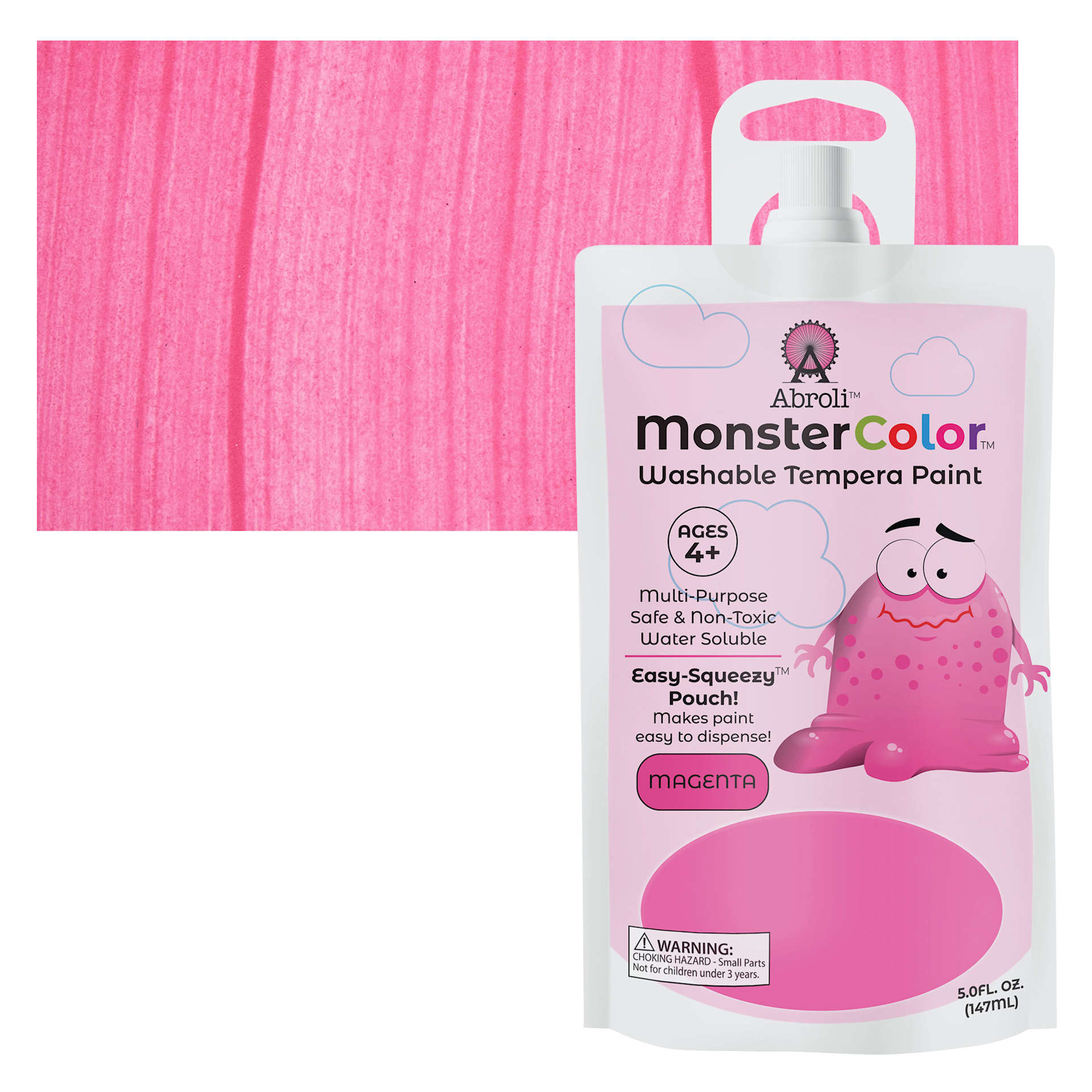 Abroli MonsterColor Washable Tempera Paint - Magenta, 5 oz Pouch and swatch