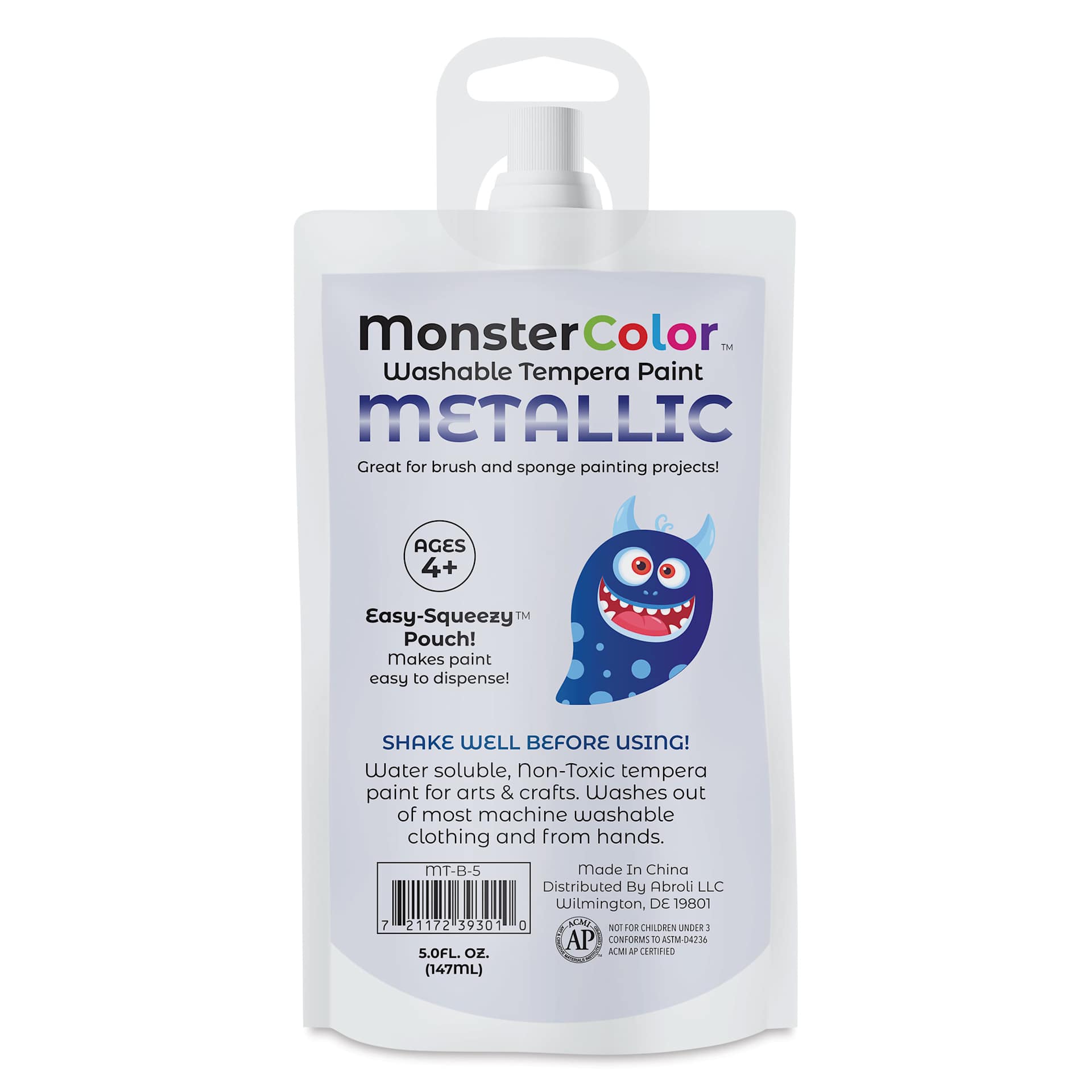 Abroli MonsterColor Washable Tempera Paint - Metallic Blue, 5 oz Pouch