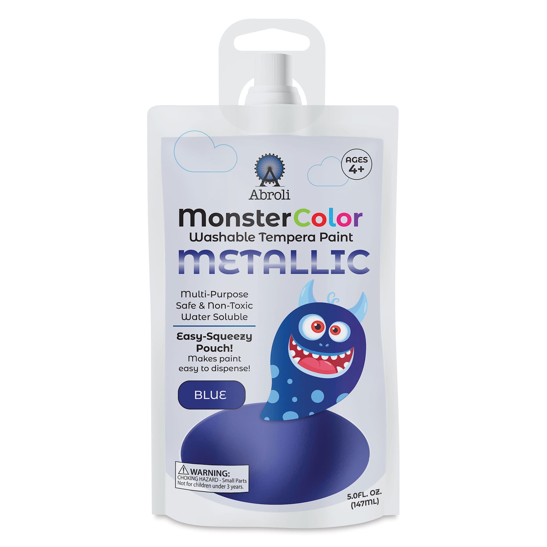 Abroli MonsterColor Washable Tempera Paint - Metallic Blue, 5 oz Pouch, front