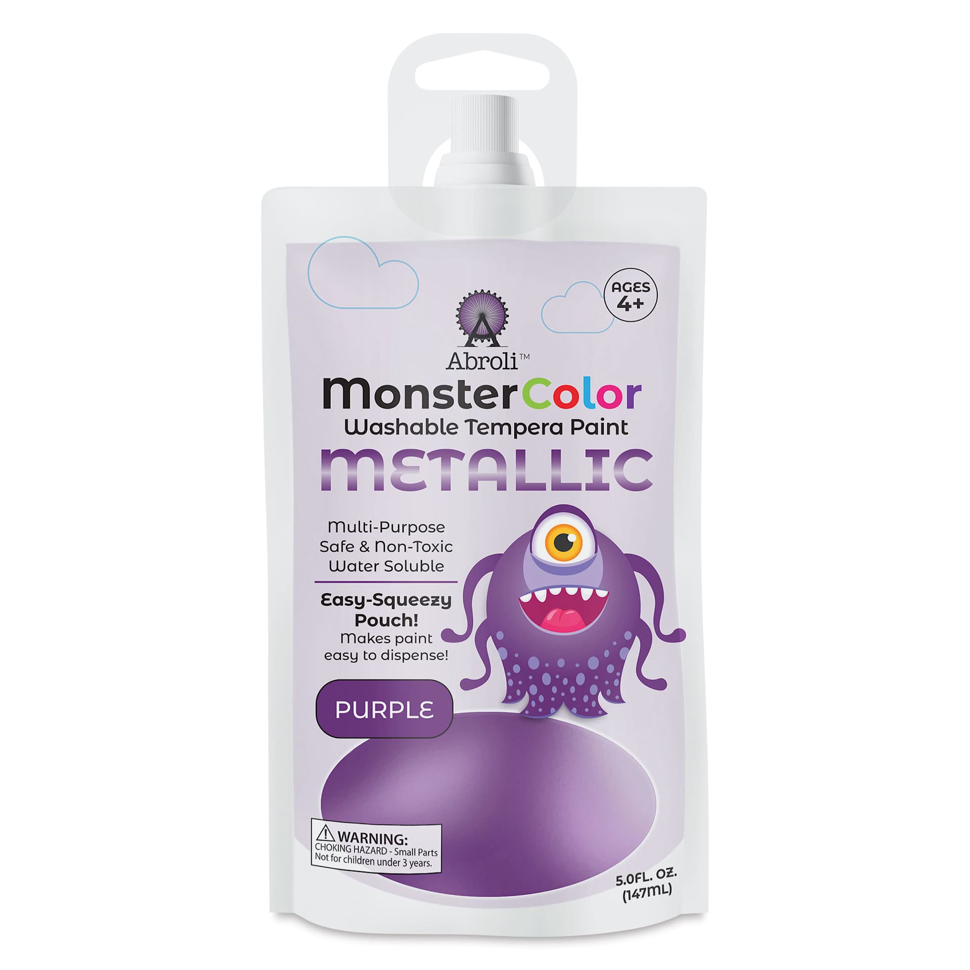 Abroli MonsterColor Washable Tempera Paint - Metallic Purple, 5 oz Pouch, front