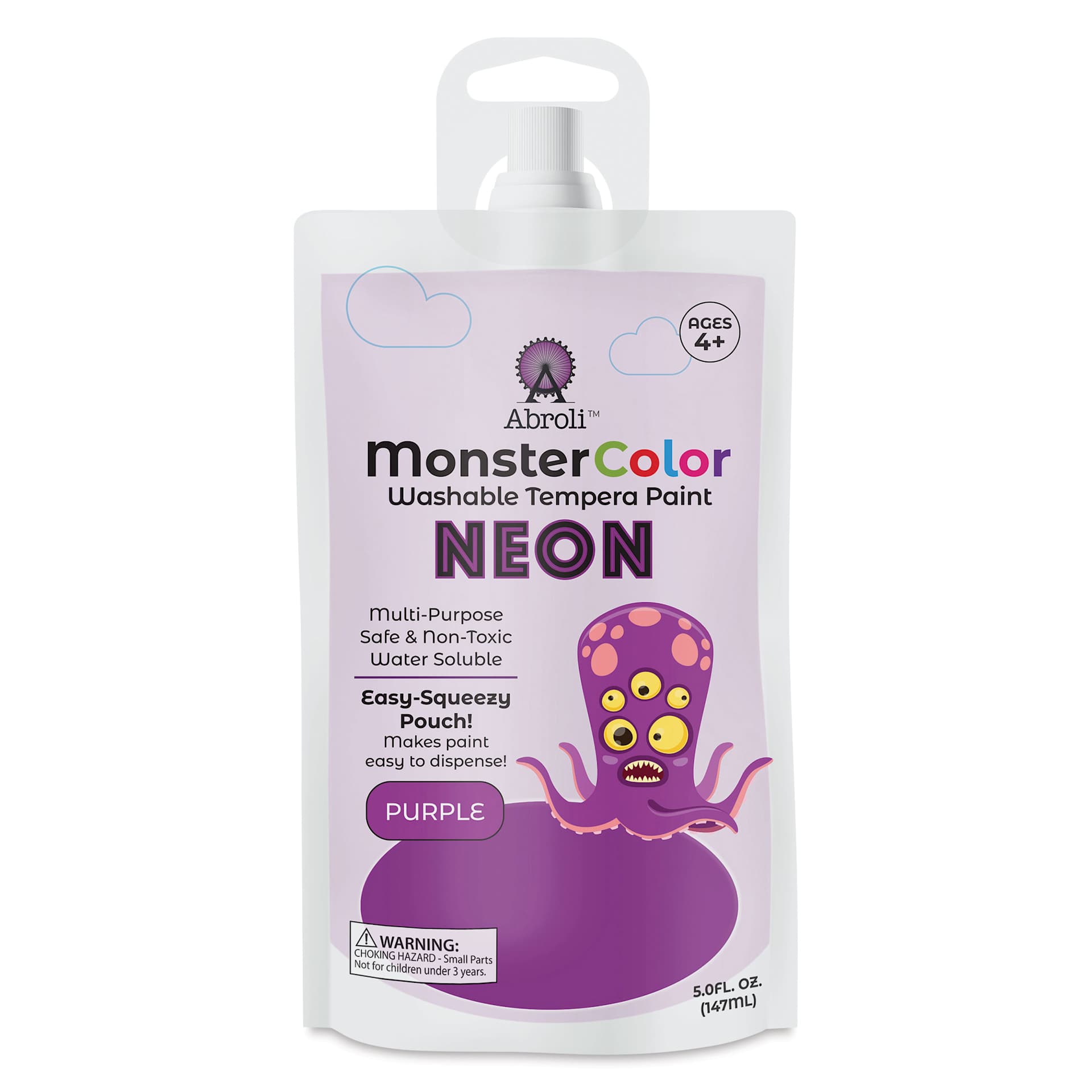 Abroli MonsterColor Washable Tempera Paint - Neon Purple, 5 oz Pouch, front
