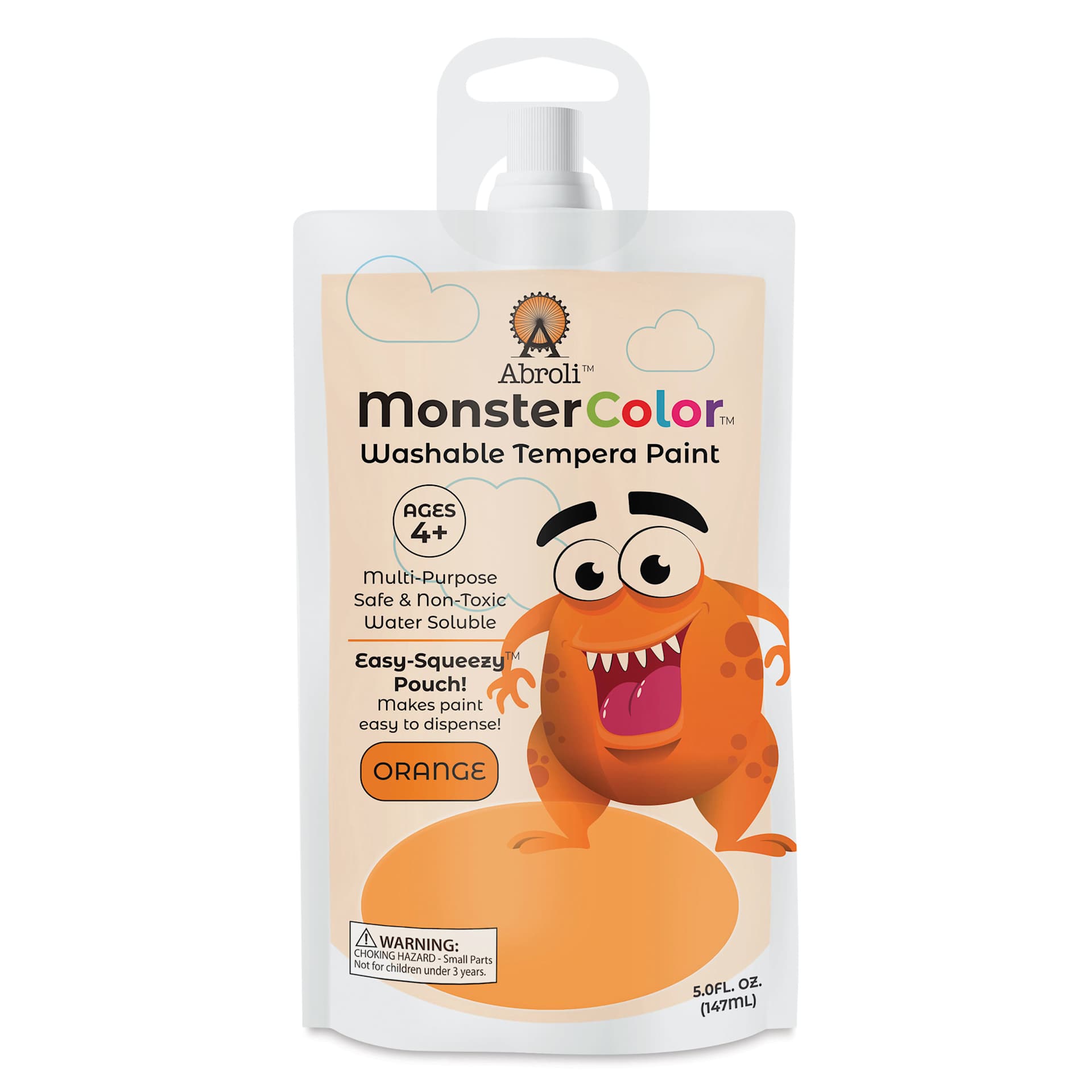 Abroli MonsterColor Washable Tempera Paint - Orange, 5 oz Pouch, front