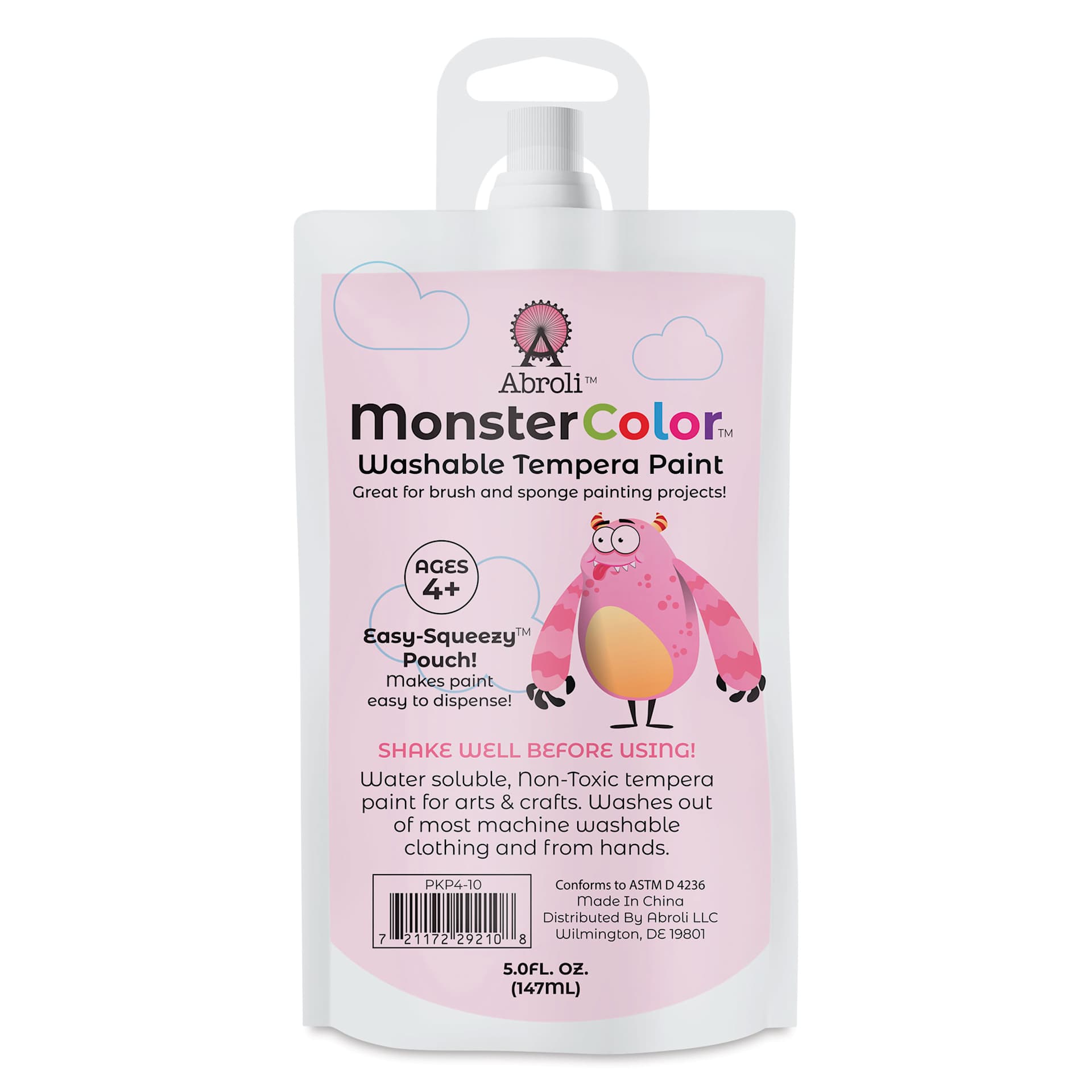 Abroli MonsterColor Washable Tempera Paint - Pink, 5 oz Pouch