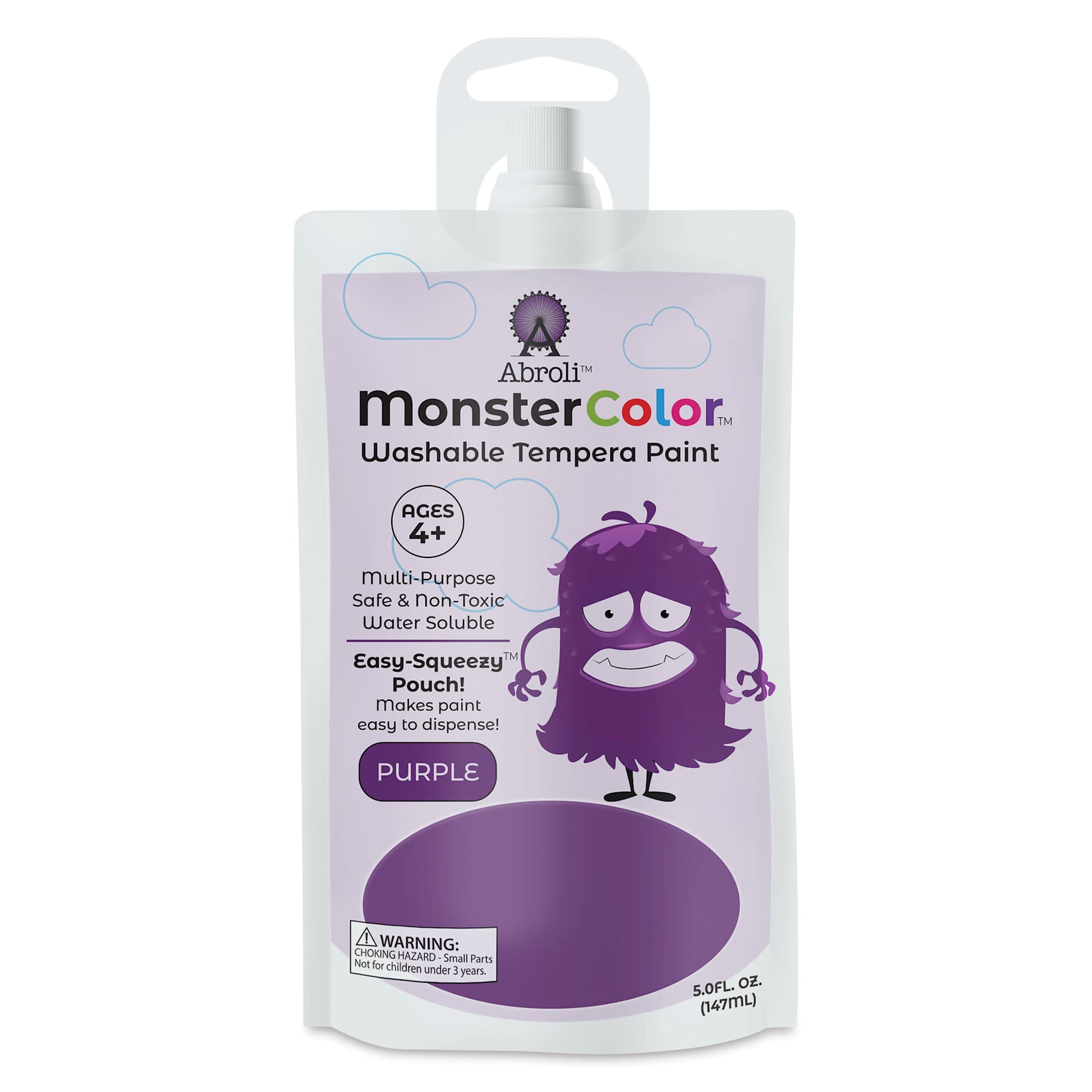 Abroli MonsterColor Washable Tempera Paint - Purple, 5 oz Pouch, front