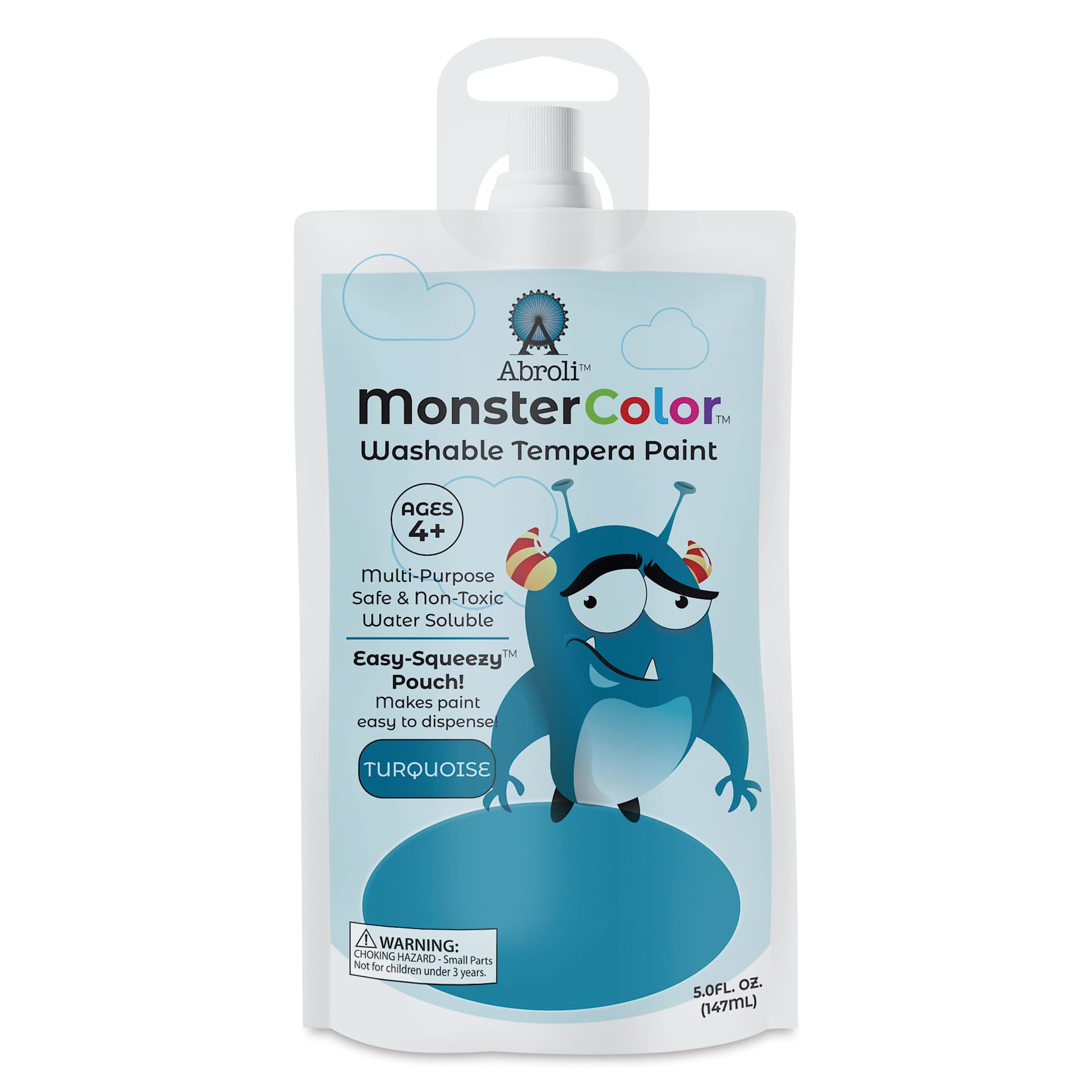 Abroli MonsterColor Washable Tempera Paint - Turquoise, 5 oz Pouch, front