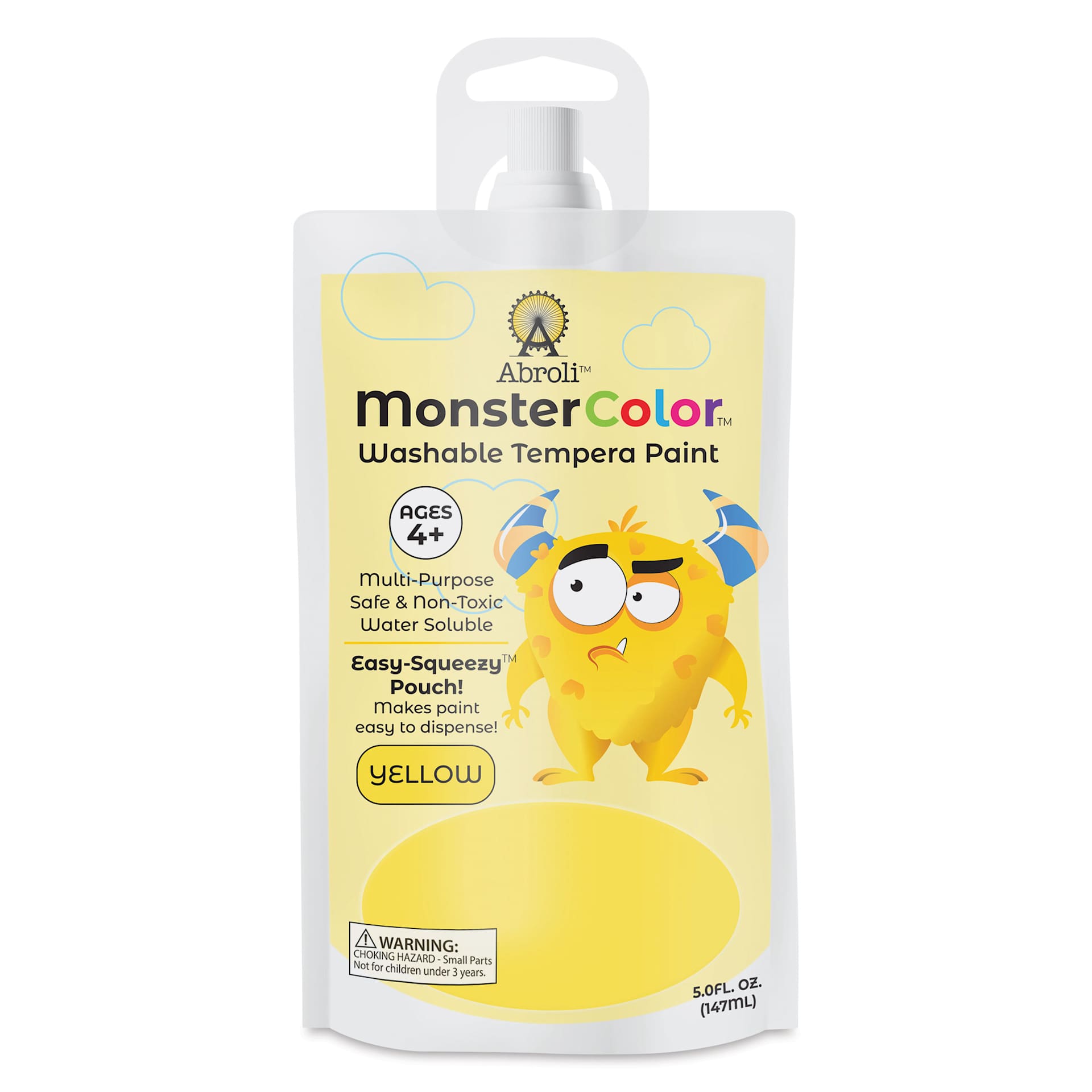 Abroli MonsterColor Washable Tempera Paint - Yellow, 5 oz Pouch, front