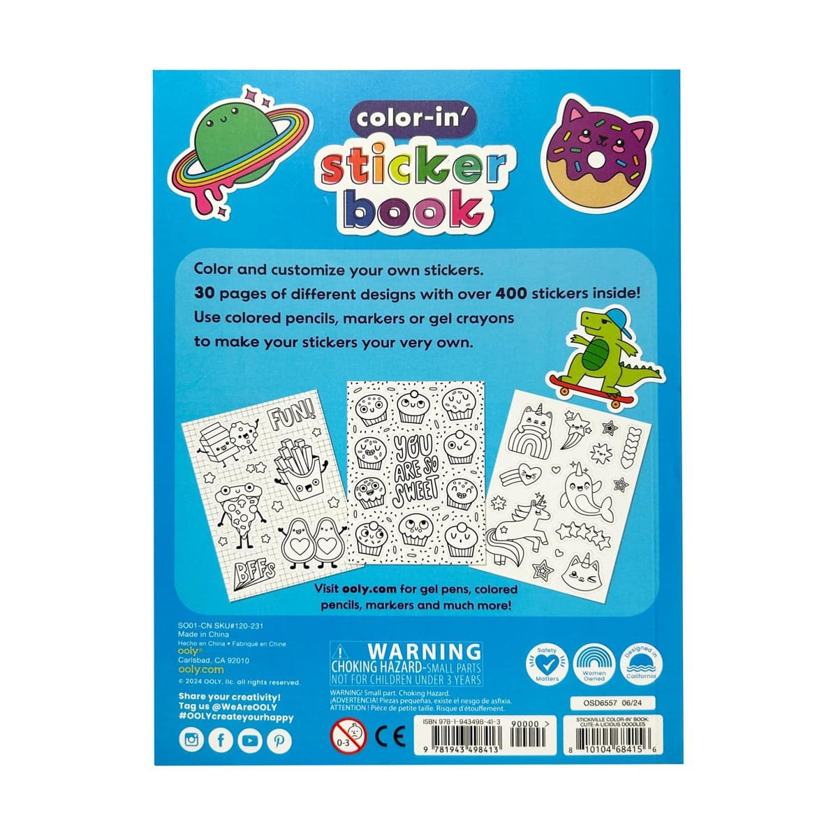 Cute-A-Licious Doodles Sticker Book 400+ Color-In Sticker Book