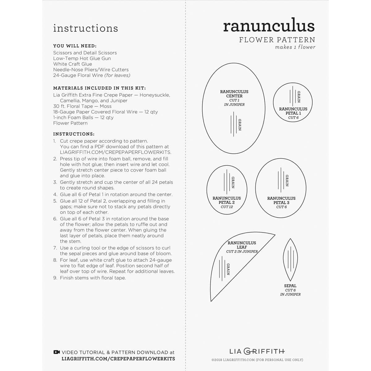 Crepe Paper Ranunculus Flower Kit Ranunculus Kit