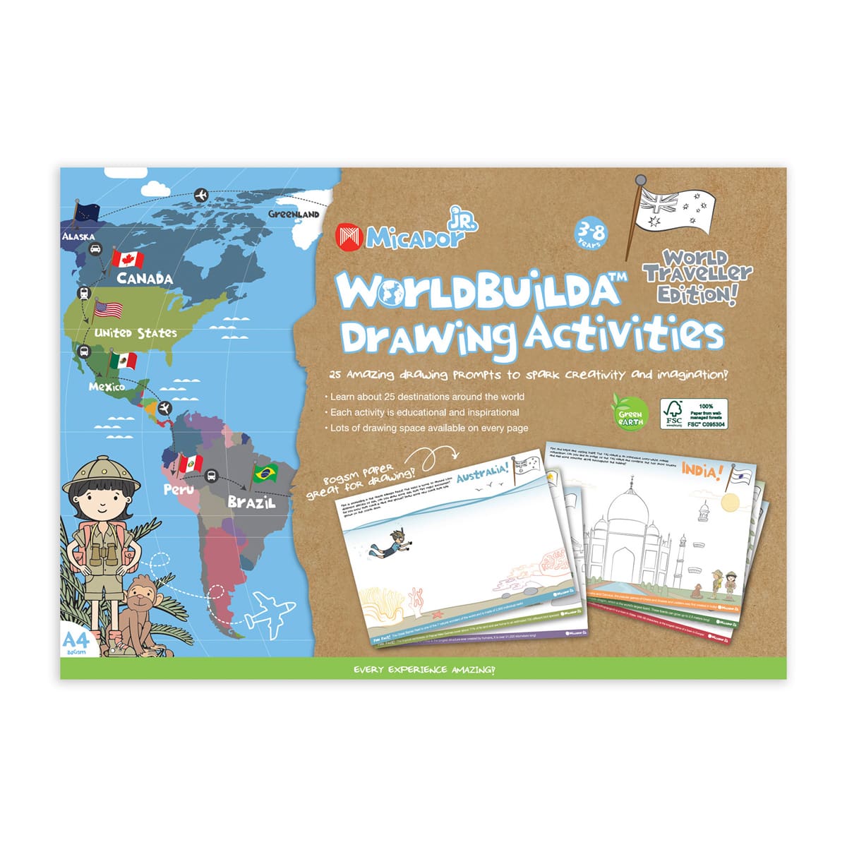 Micador jR. WorldBuildA Drawing Activities Pad, 8.25 in x 11.75 in (A4)