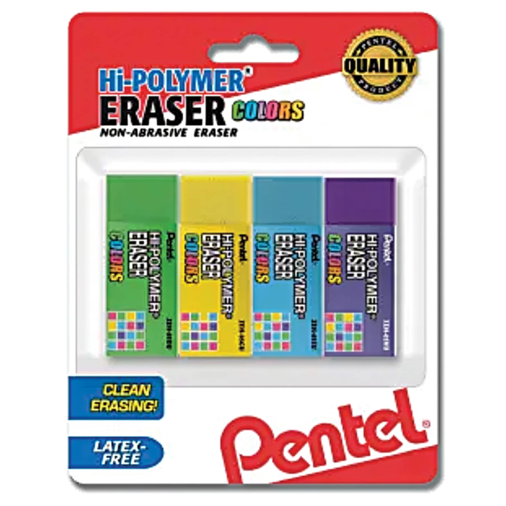 Pentel Polymer Erasr Sm Asst Color 4Cd