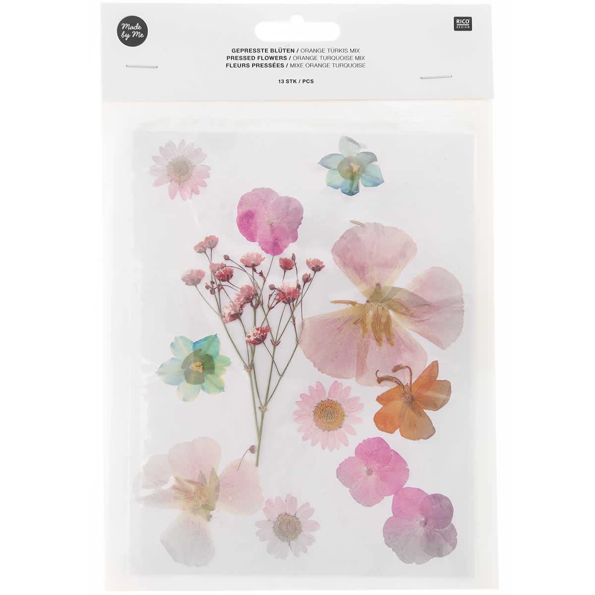 Pressed Flower & Plant Sets Orange Turquoise Mix - 13 Pcs./Pkg.