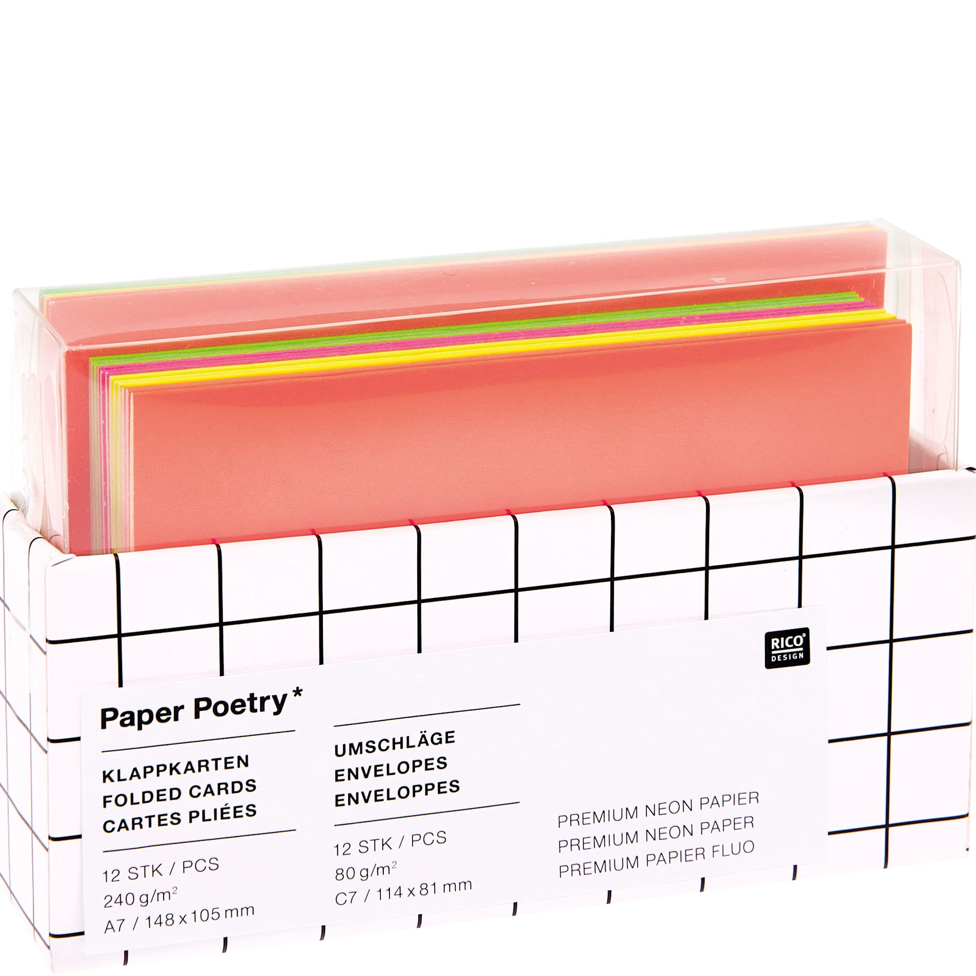 Rico Design Greeting Cards, Pkg of 12 Neon Colors 4.1" x 2.9"