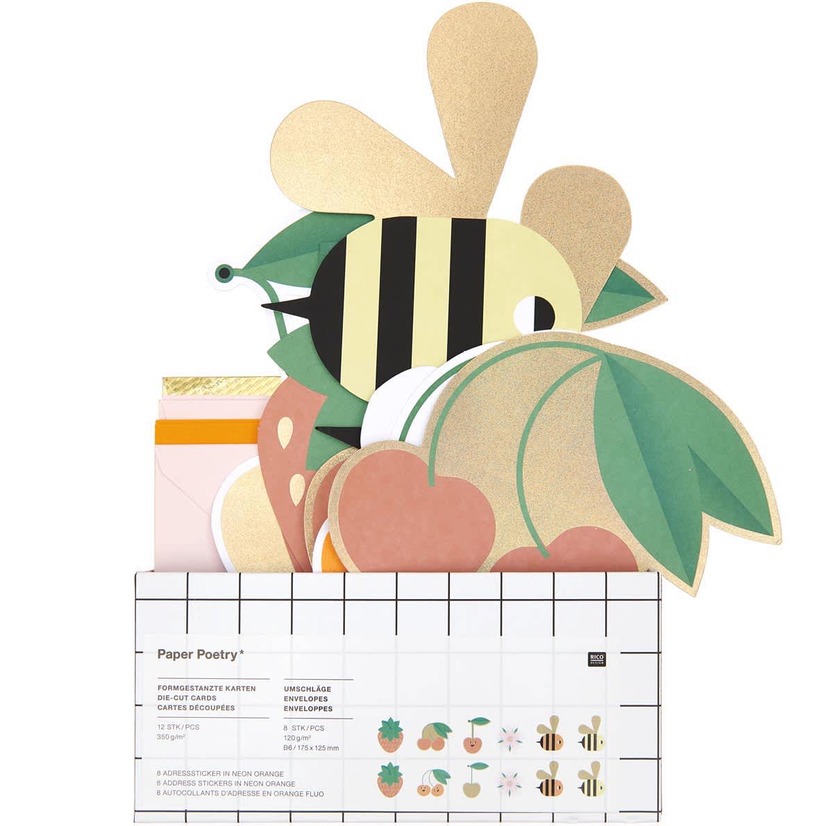 Rico Design Greeting Cards Bee/Fruit/Flower 6.7" x 4.75"
